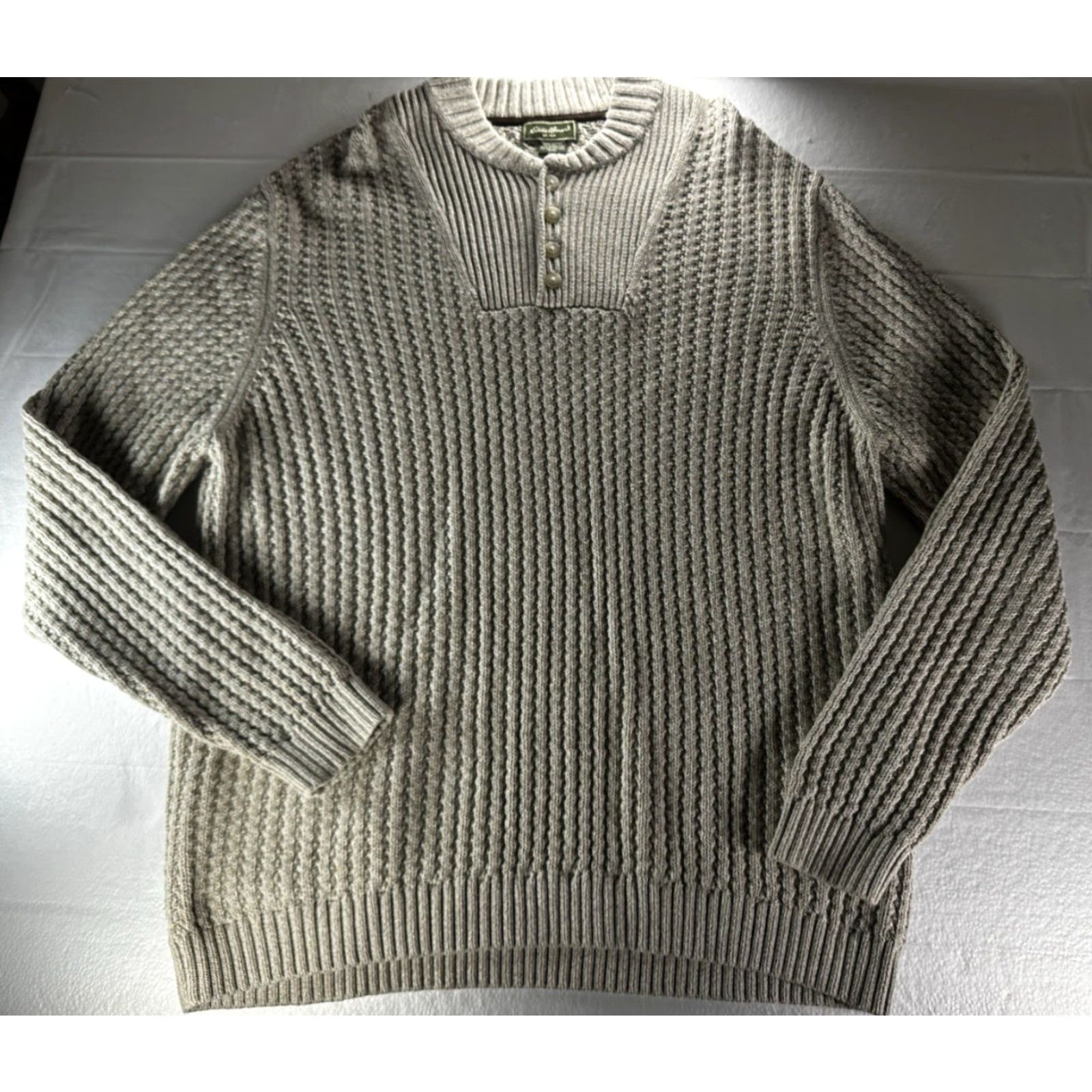 Eddie Bauer VTG Eddie Bauer Ribbed Henley Sweater Mens 2XL Beige Mock Neck Long Sleeve Cable-Knit 90s Vintage Debris: None Size US XXL / EU 58 / 5 - 2 Thumbnail