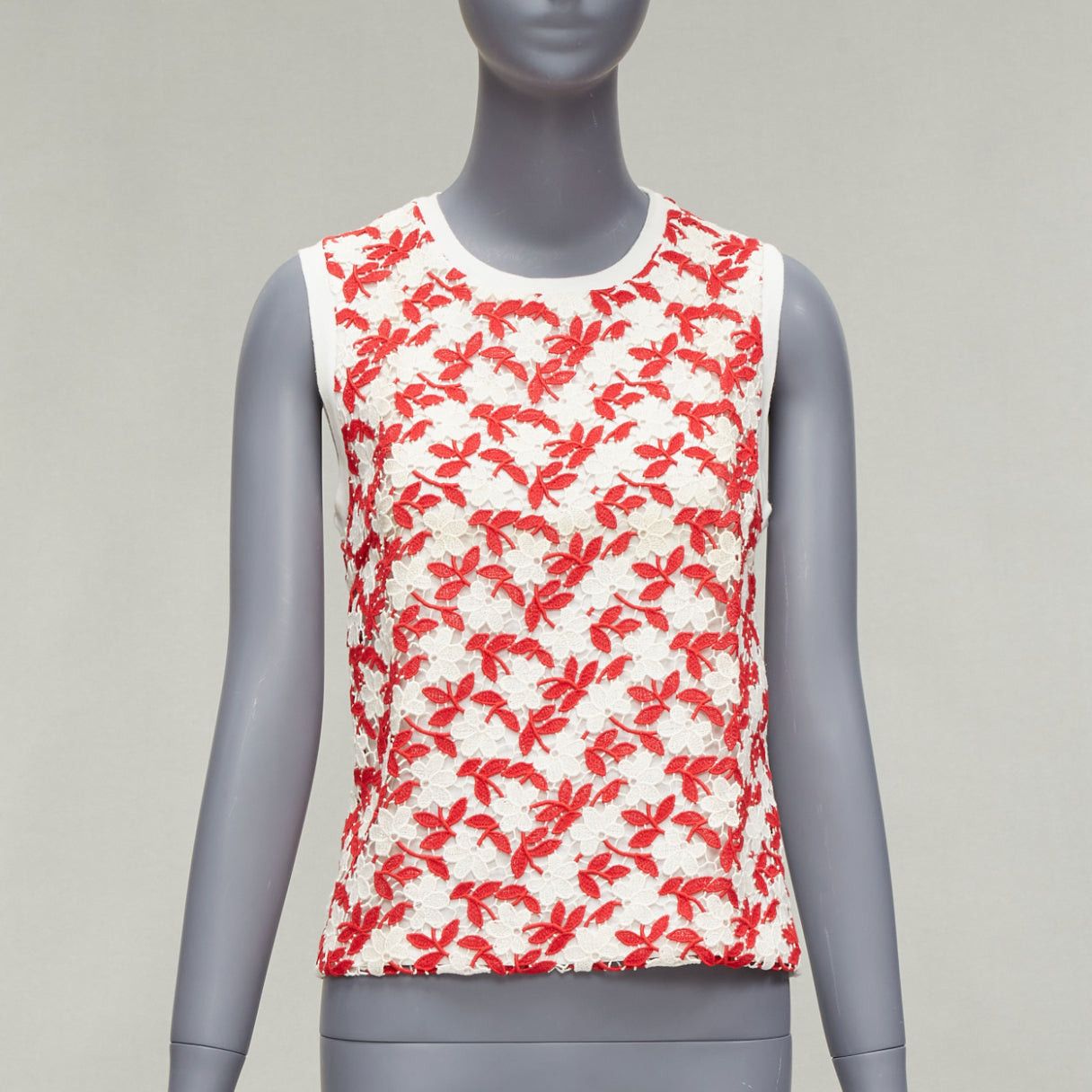 Giambattista Valli GIAMBATTISTA VALLI red cream lace cotton blend wide strap tank top IT38 XS Size XS / US 0-2 / IT 36-38 - 1 Thumbnail