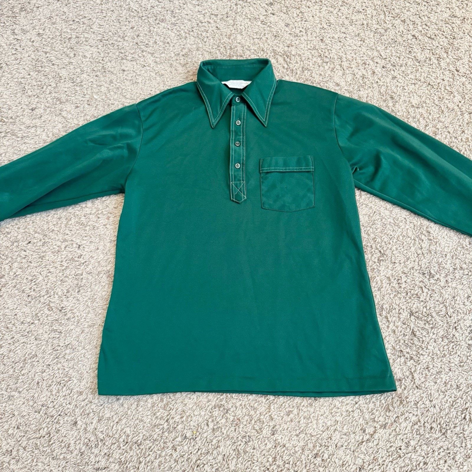 Vintage True Vintage 70s Green Long Sleeve Disco Polo Shirt Large Size US L / EU 52-54 / 3 - 2 Thumbnail