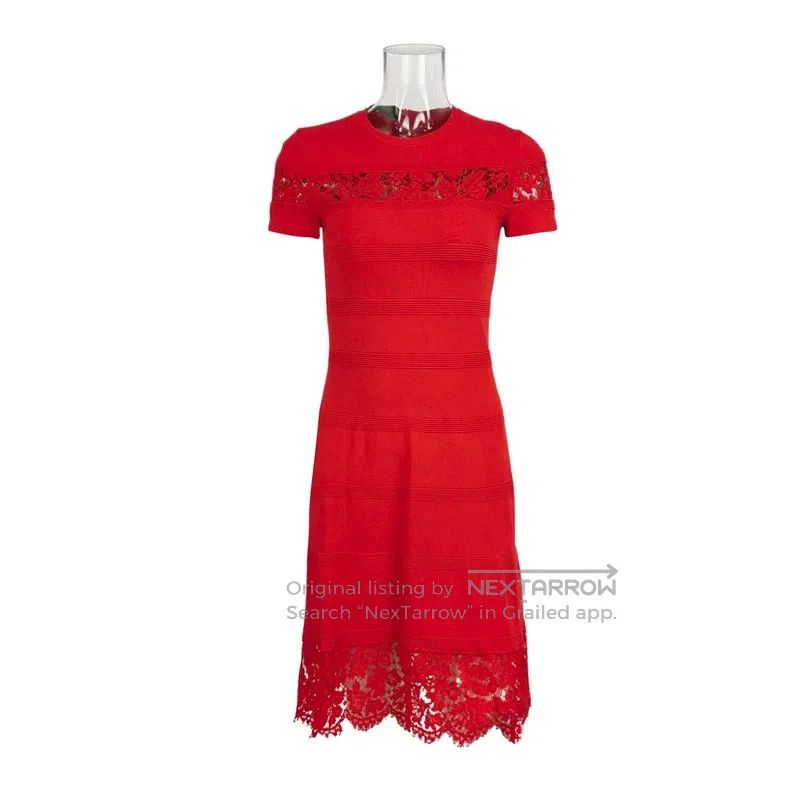 Valentino Valentino Red lace openwork lace crew neck dress Size S / US 4 / IT 40 - 1 Thumbnail
