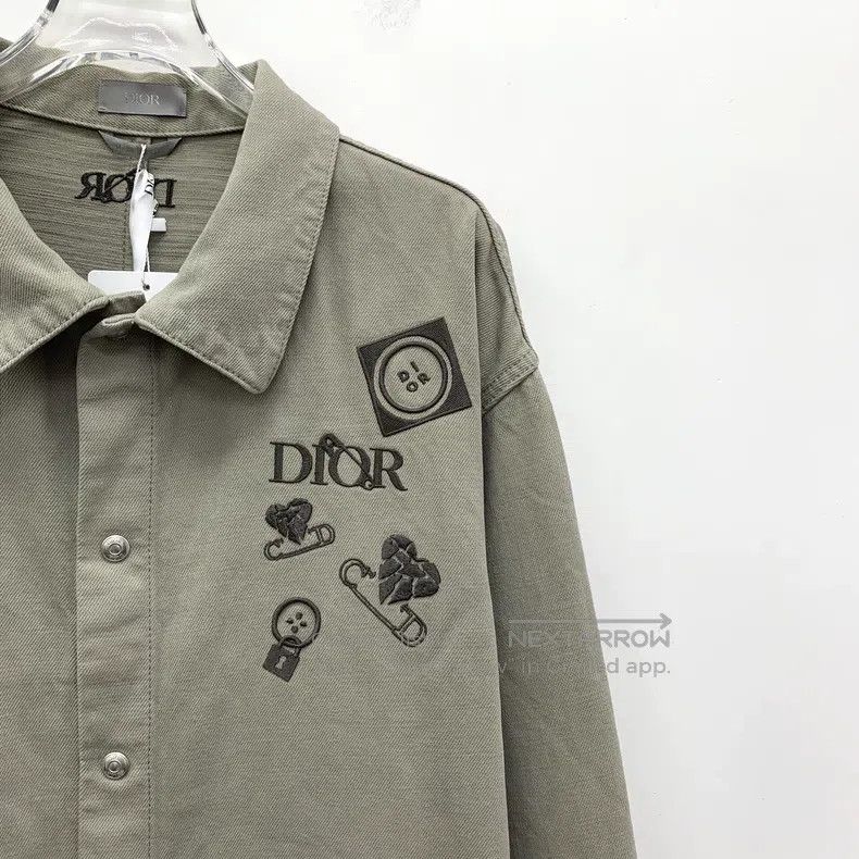 Dior Dior 22 gray-brown logo embroidered cotton lapel single-br Size US L / EU 52-54 / 3 - 3 Thumbnail
