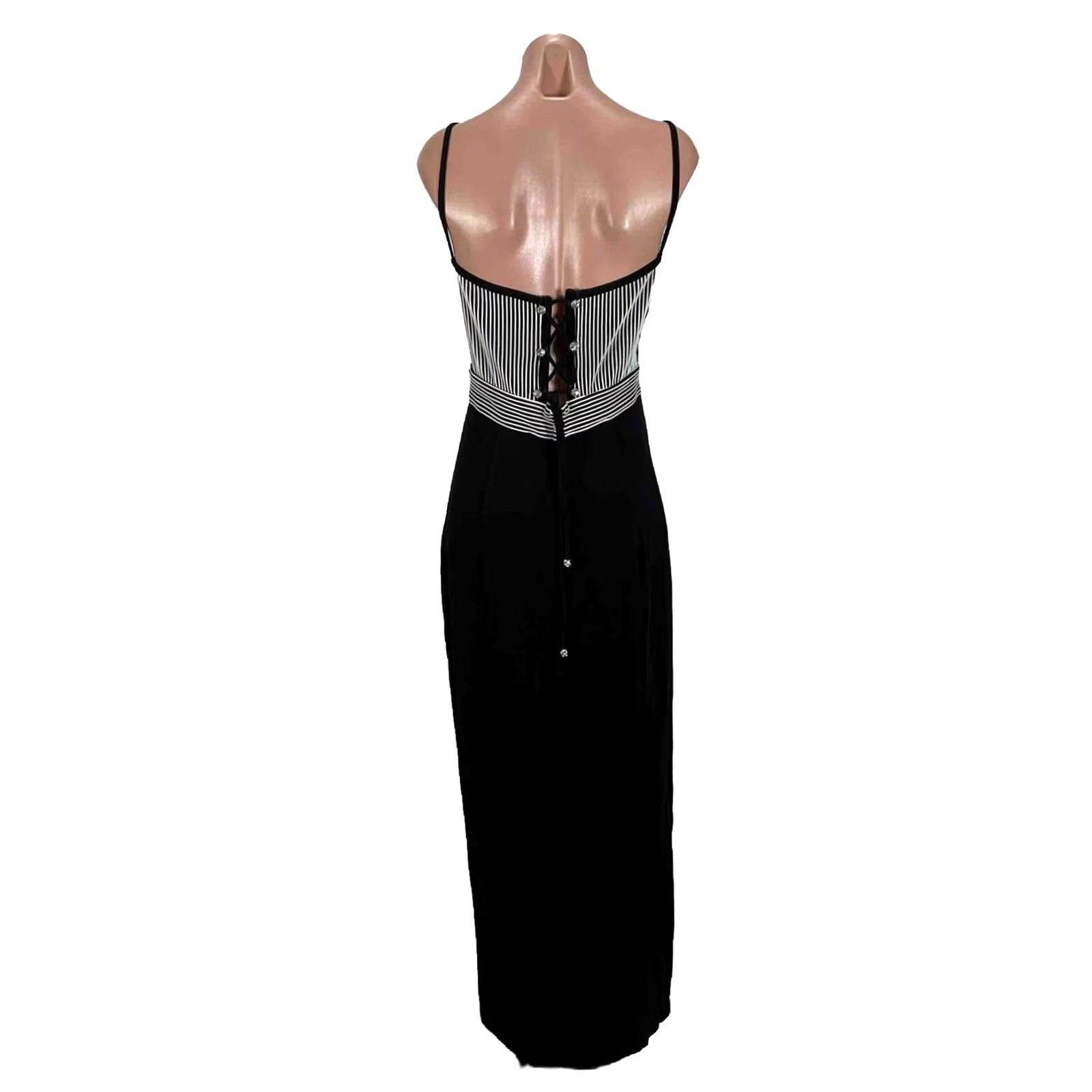 Vintage Vintage Tadashi Dress Black White Rhinestone Corset Back Long Maxi 90s Prom Size M / US 6-8 / IT 42-44 - 2 Thumbnail