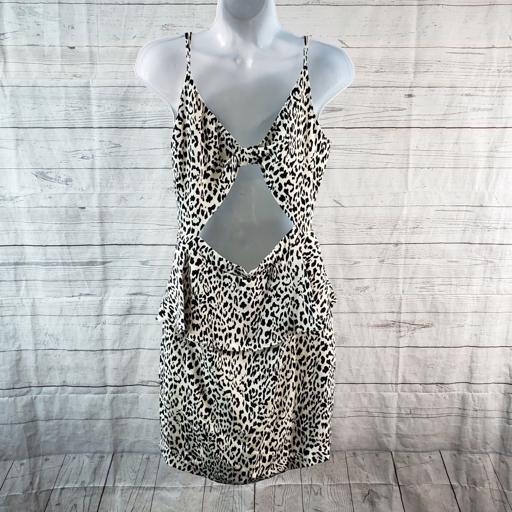 Parker Parker Dress Womens Peplum Silk Black Ivory Animal Print Sleeveless Size M Short Dress Size M / US 6-8 / IT 42-44 - 4 Thumbnail