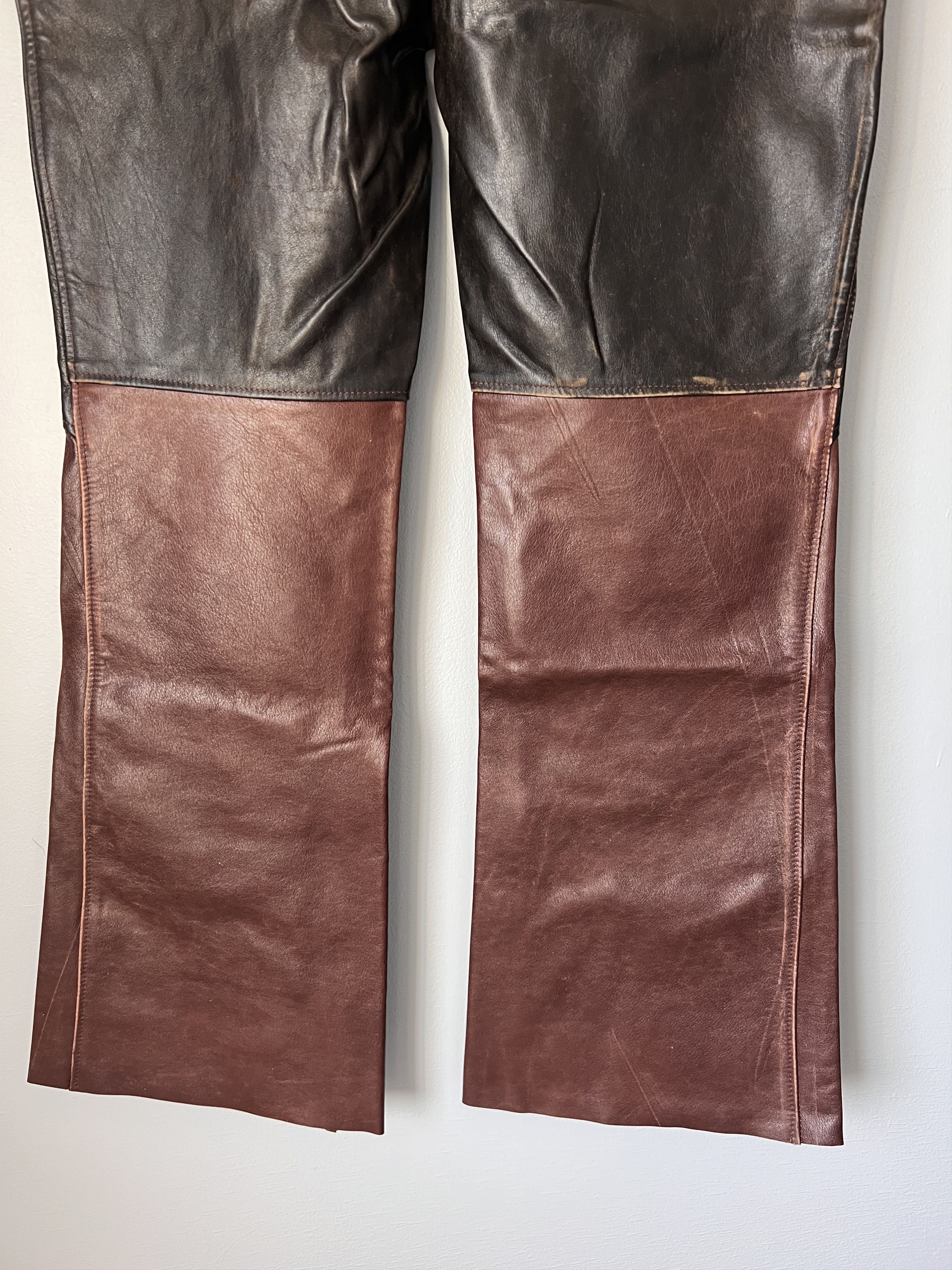 RE/DONE RE/Done 2 Tone Leather Pants in Black Brown Size US 31 - 8 Thumbnail