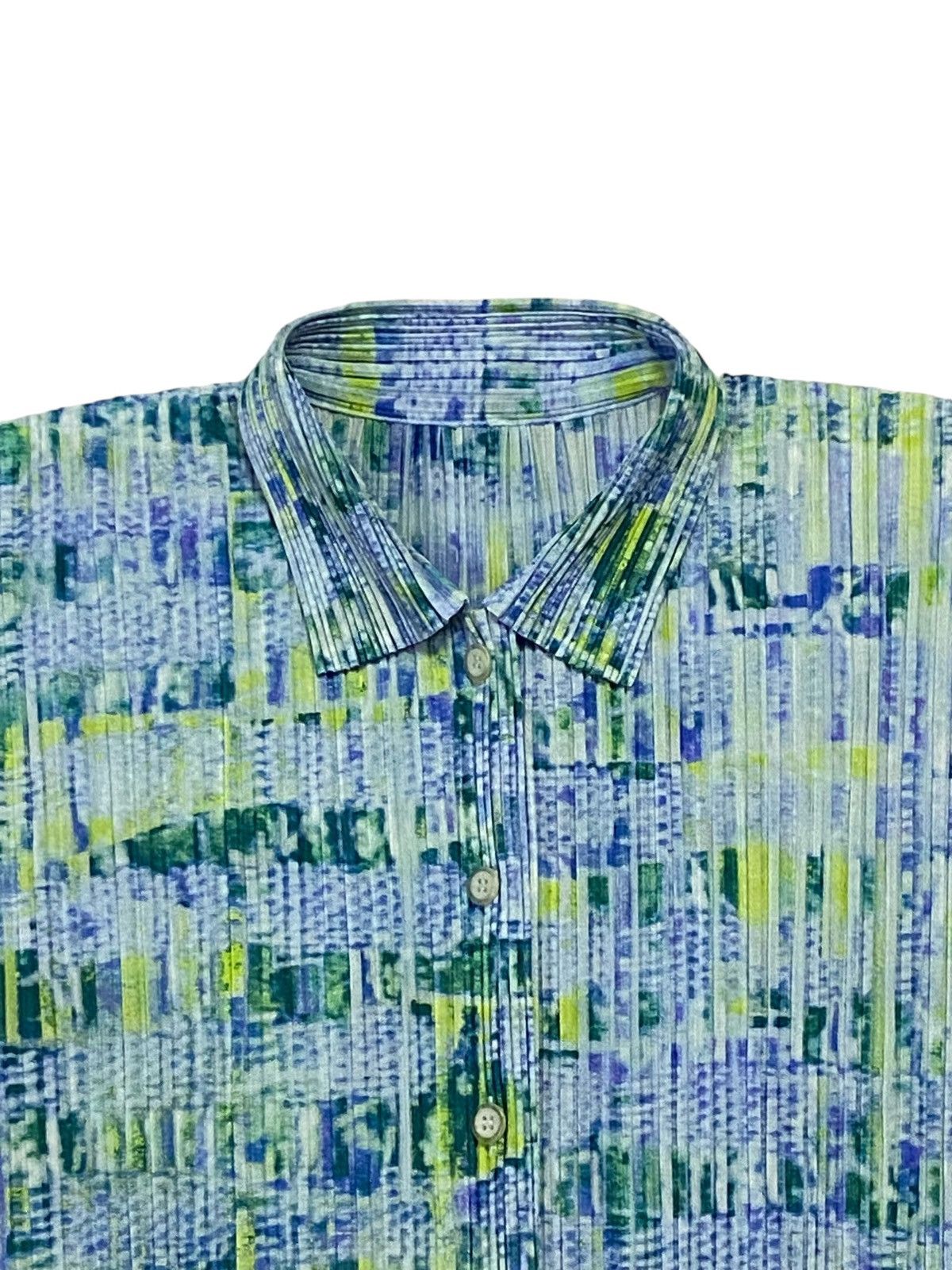 Issey Miyake × Pleats Please Issey Miyake Pleats Please Pleated Multicolor Top Short Sleeve Button Ups Size L / US 10 / IT 46 - 6 Thumbnail