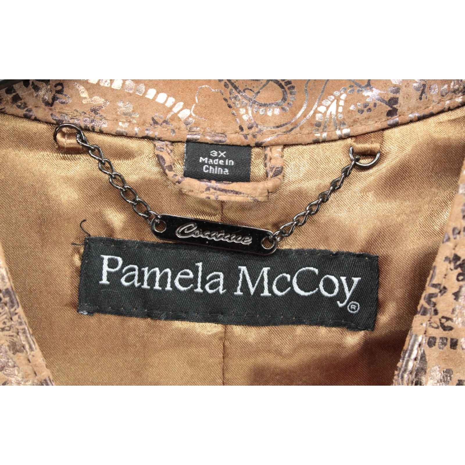 Vintage VINTAGE Pamela McCoy Leather Jacket Coat Women 3X Brown Zip Silver Floral Print Size XXL / US 16-18 / IT 52-54 - 3 Thumbnail