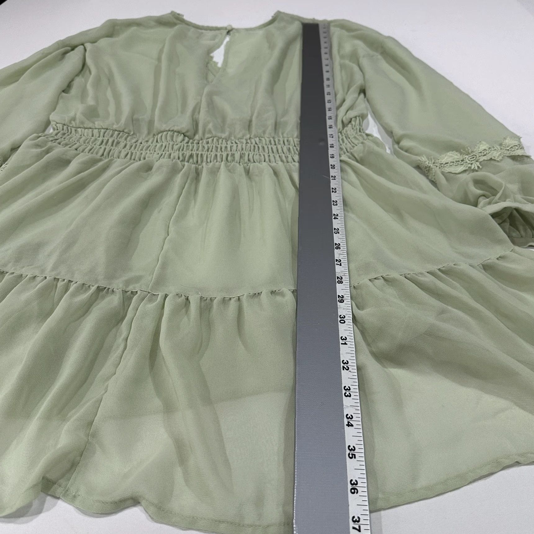 Asos ASOS Dress Plus 18 Green Sheer Chiffon V Neck Smocked Tiered Coquette UNLINED Dress Size XXL / US 16-18 / IT 52-54 - 7 Thumbnail