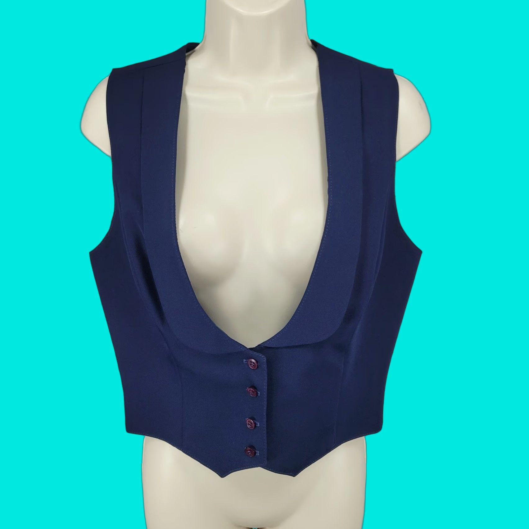 Vintage VTG Pan-ter Vest Navy 100% Wool Shawl Lapel Buttoned Lined Size 11/12 Union Made Size L / US 10 / IT 46 - 1 Thumbnail