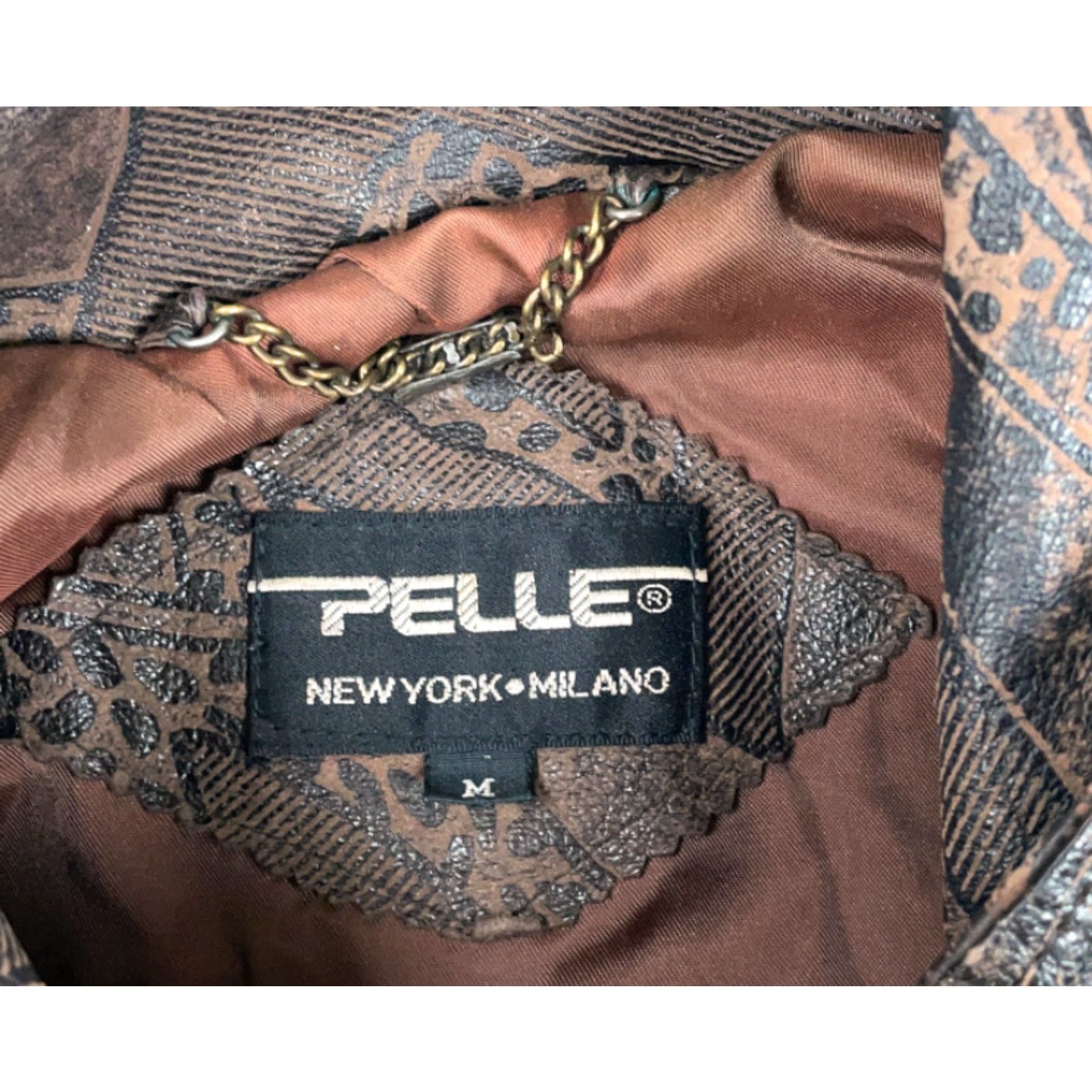 Vintage VINTAGE PELLE Brown Geometric Leopard Print Leather Jacket Women's Medium 90s Hipster Size M / US 6-8 / IT 42-44 - 5 Thumbnail