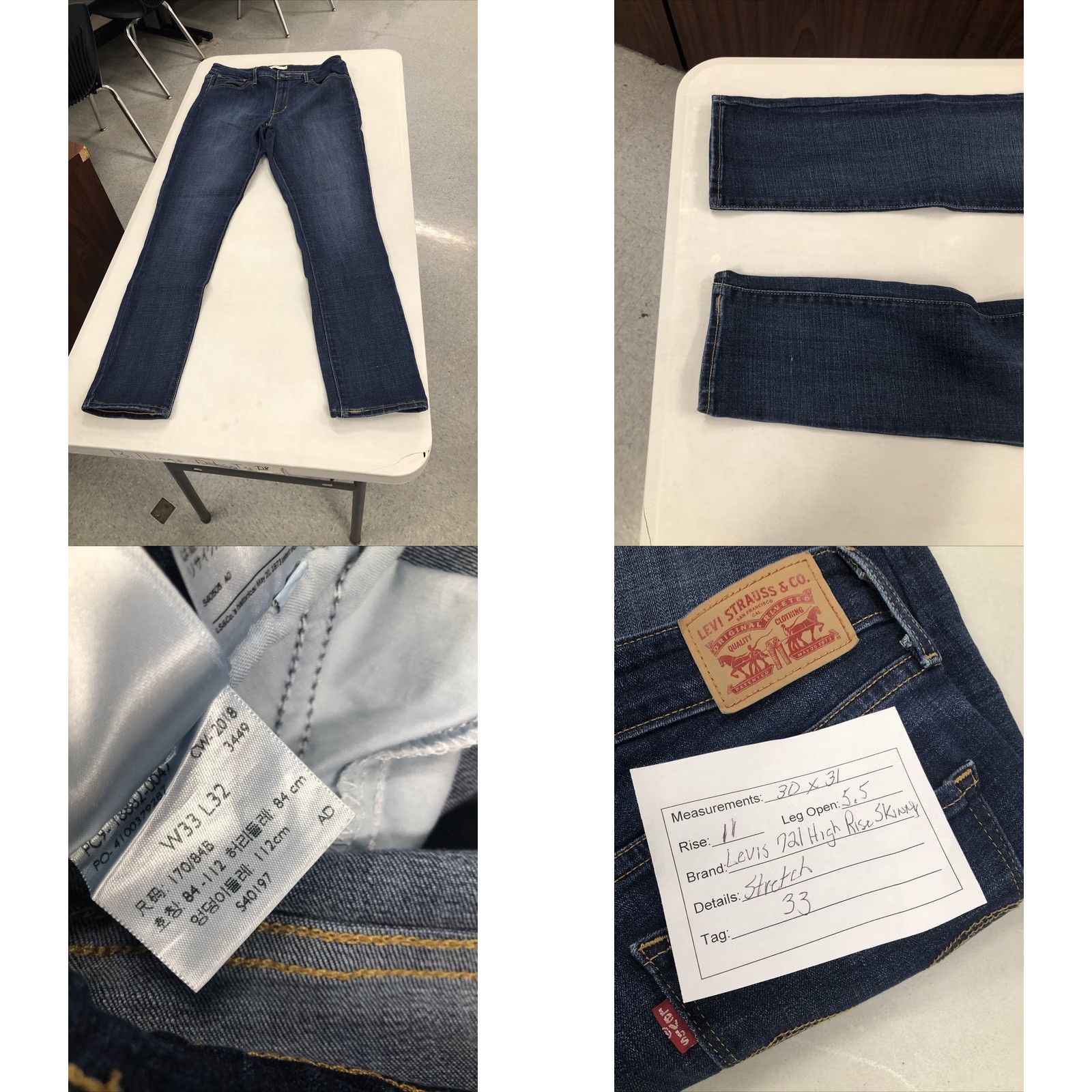 Levi's Levi's 721 High Rise Skinny Jeans Womens 33 Blue Stretch Denim Slim Fit 30x31 Size 33 Color Blue Size 24" / US 00 / IT 34 - 9 Thumbnail