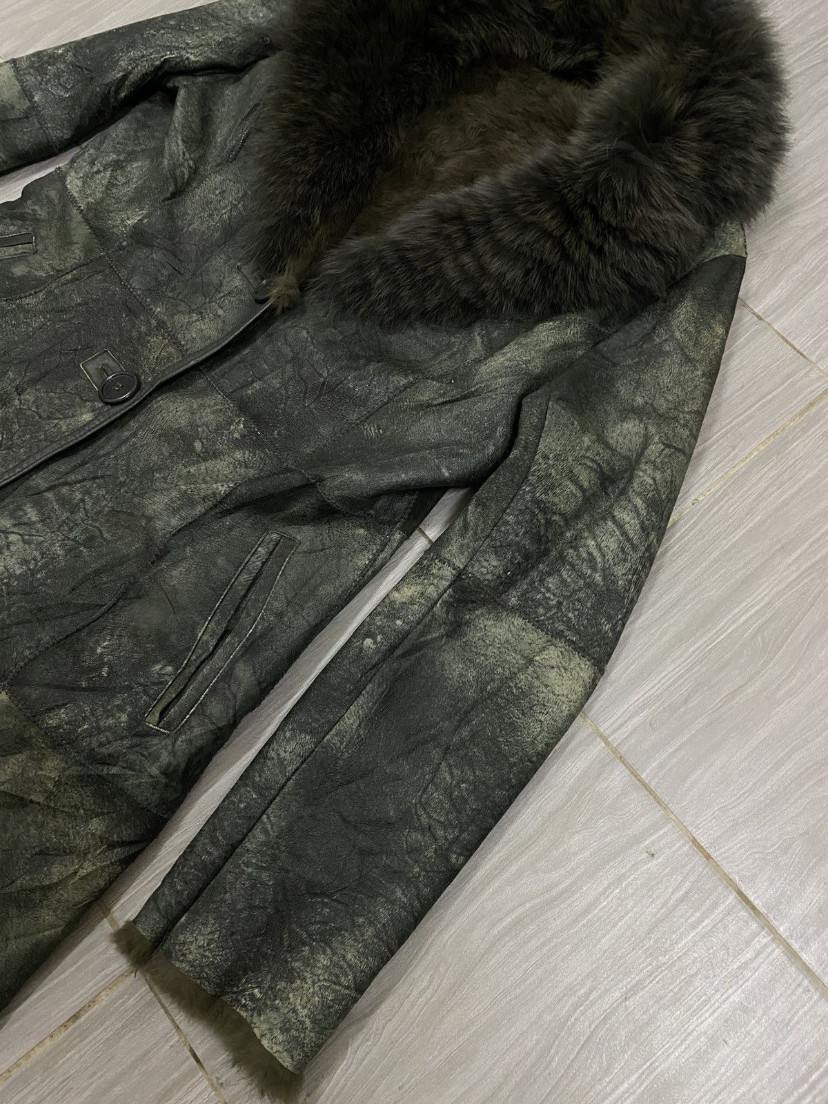 Japanese Brand Vtg Leather Long Coat Leather Rabbit & Fur Blue Fox Collar Size US L / EU 52-54 / 3 - 8 Thumbnail