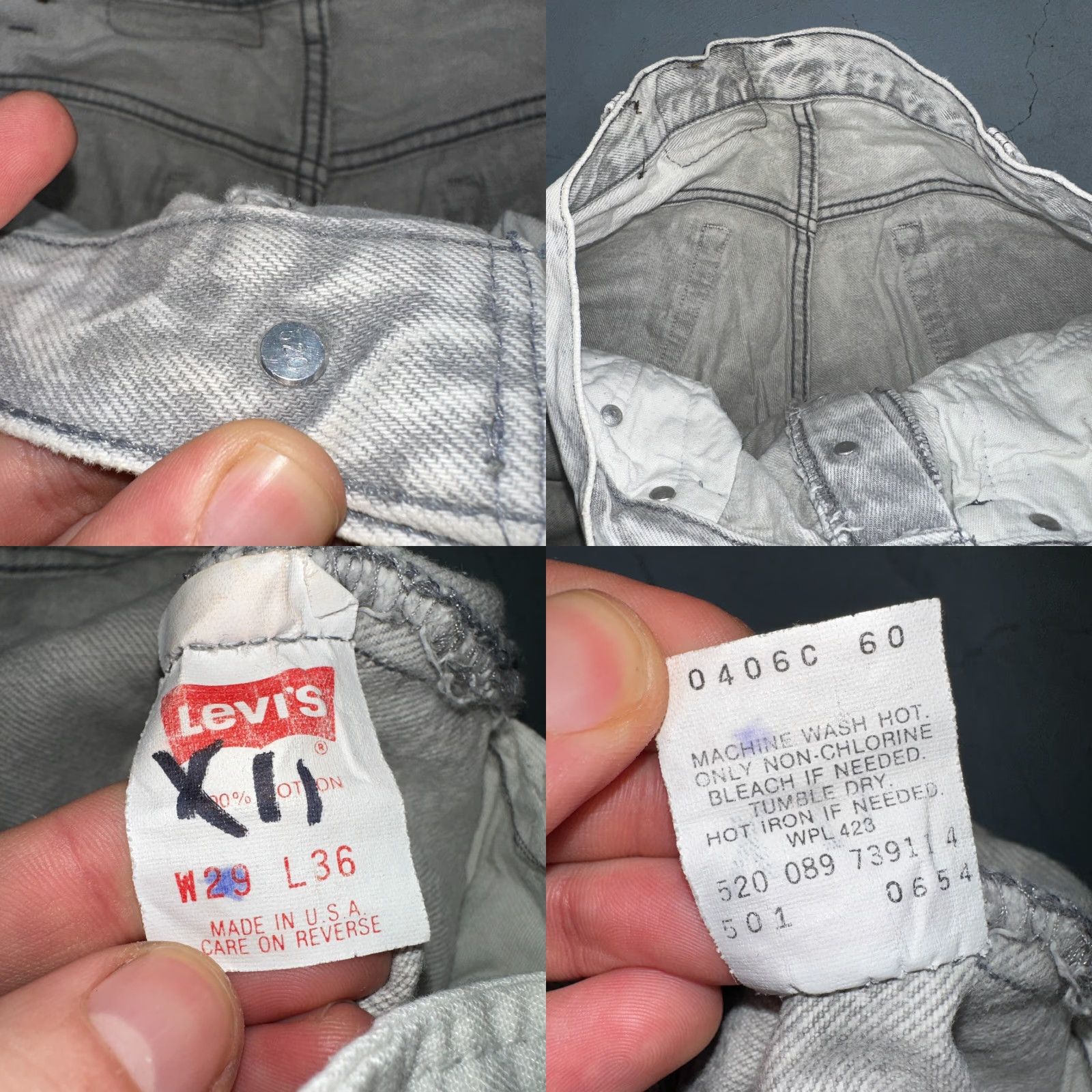 Levi's VINTAGE Levi's 501 Jeans Gray Acid Wash 29x36 501 Straight Leg Mens 90s Denim Cotton Blue/Gray Size US 29 - 9 Thumbnail