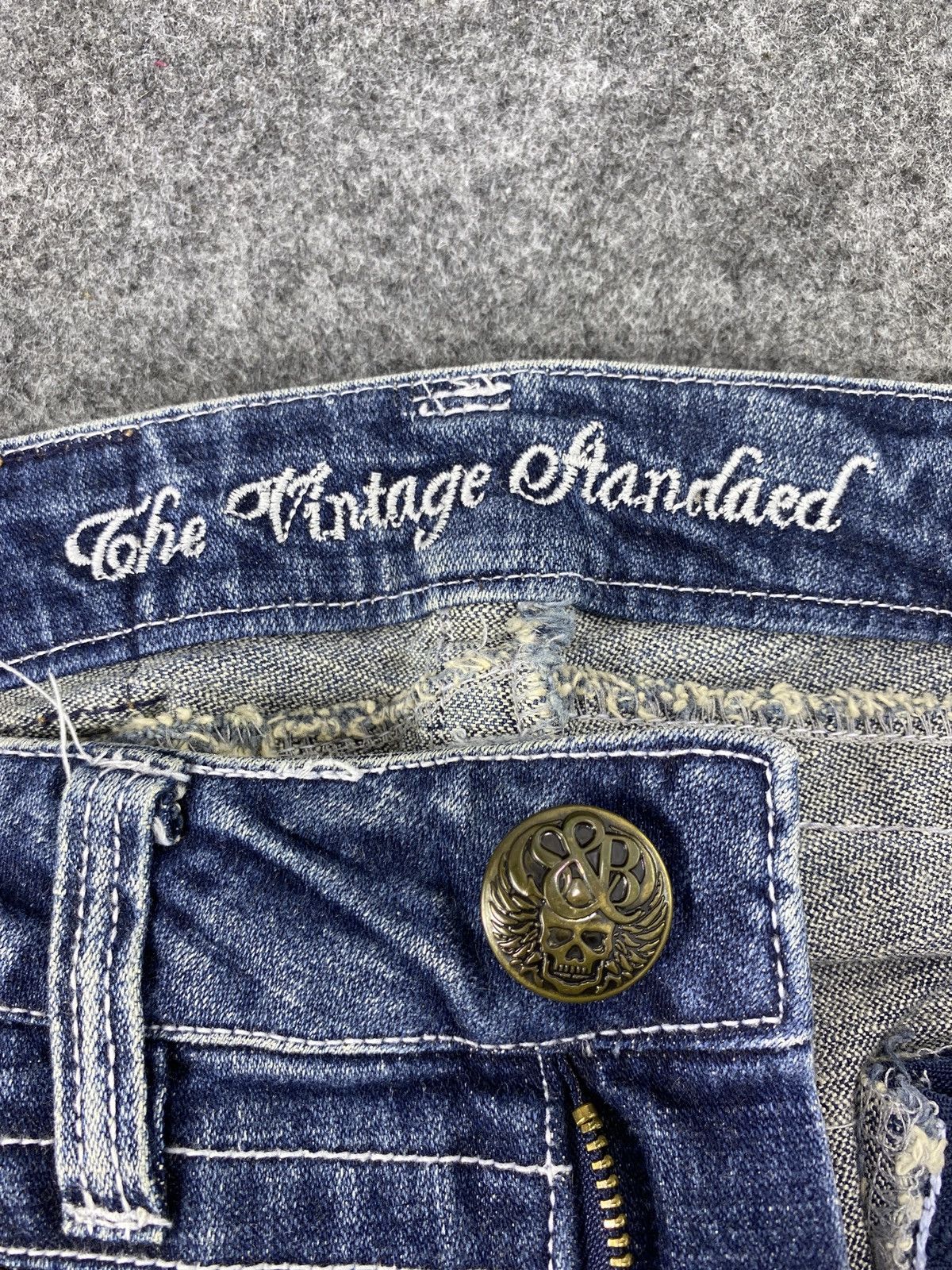Japanese Brand × Jean Skull Button Sky Bomber Blue Wash Flare Jeans - J1061 Size 27" / US 4 / IT 40 - 8 Thumbnail