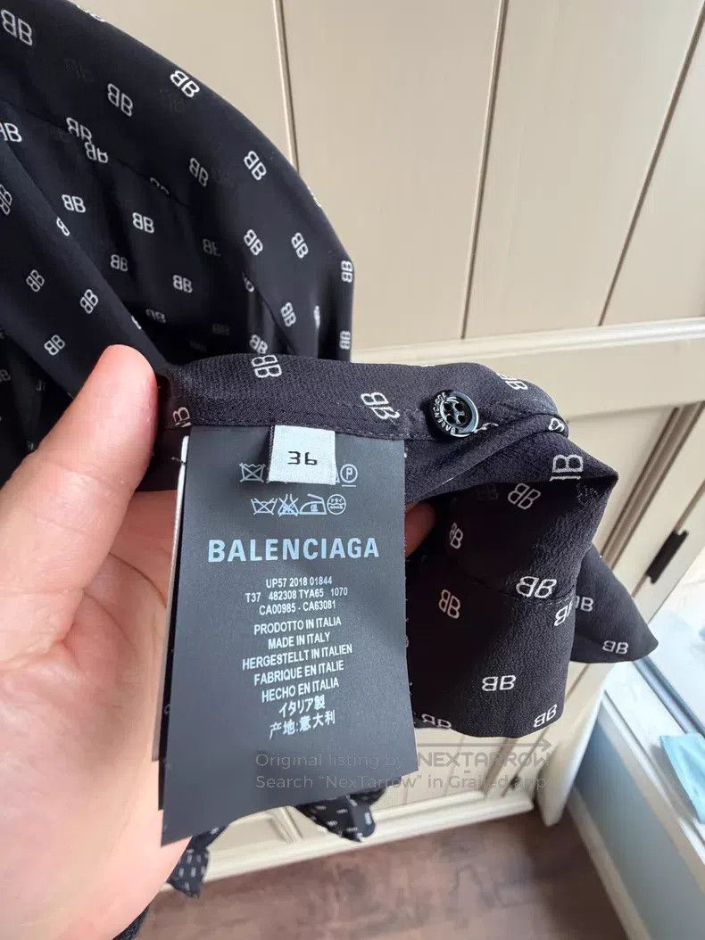 Balenciaga Balenciaga Black Silk Logo Tie Shirt Size XS / US 0-2 / IT 36-38 - 4 Thumbnail