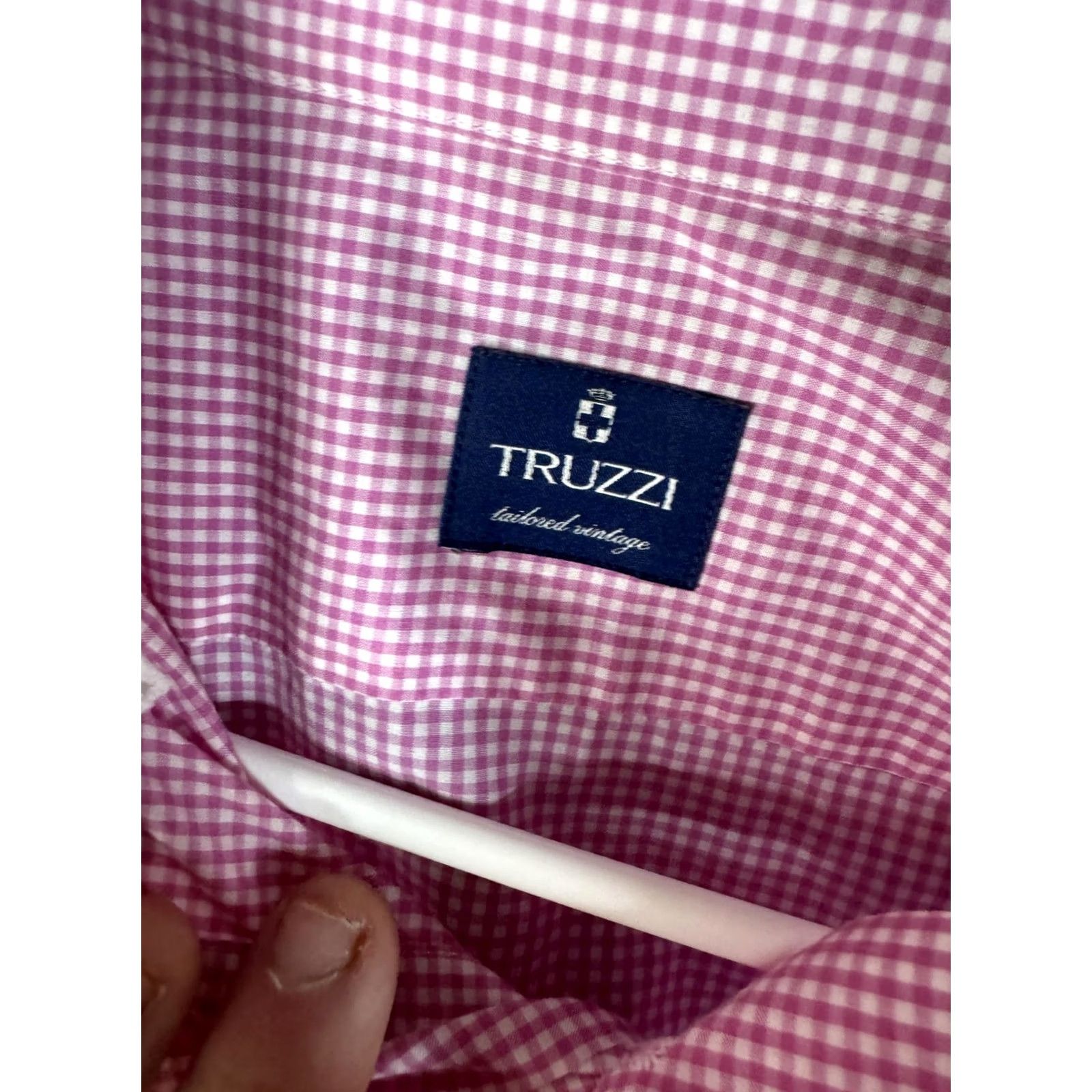 Vintage Truzzi Shirt Mens Large Pink Gingham Check Button-Down Dress Long Sleeve Size 42R - 5 Thumbnail