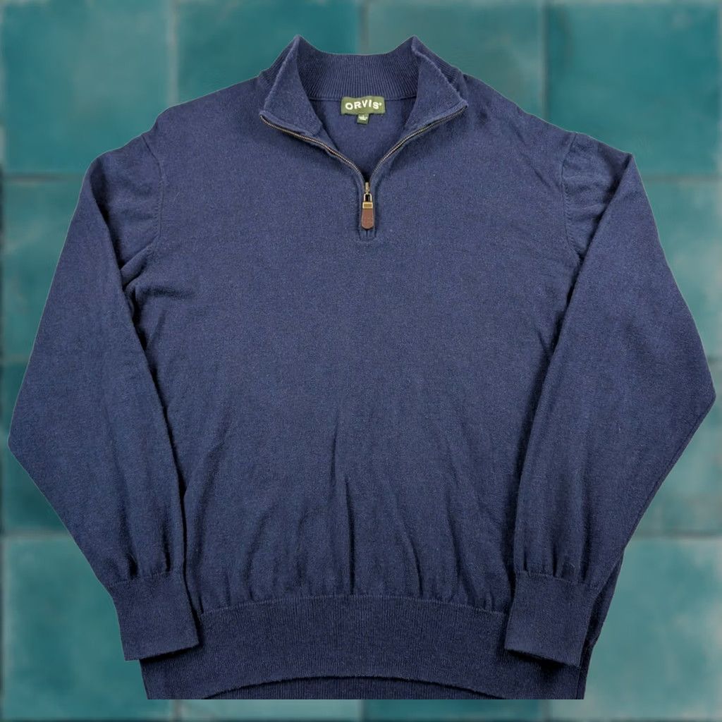 Orvis Orvis Sweater Long Sleeve Mock Neck 1/4 Zip Cashmere Cotton Silk Blend Navy Large Men’s Pullover Winter Casual Size US L / EU 52-54 / 3 - 1 Thumbnail