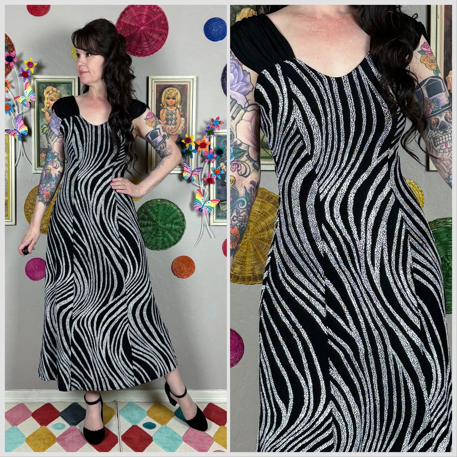 Vintage Vintage 1990s Abstract Zebra Print Slinky Midi Dress Size M / US 6-8 / IT 42-44 - 1 Thumbnail
