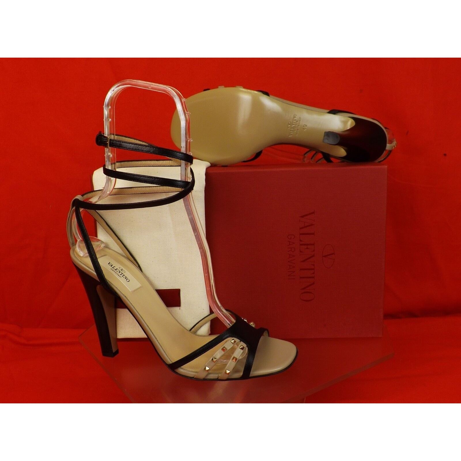 Valentino BLACK NUDE STRAPPY LEATHER GOLD ROCKSTUDS SANDALS PUMPS 40 Size US 10 / IT 40 - 8 Thumbnail