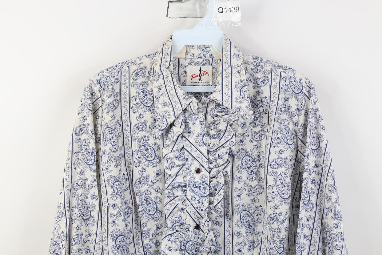 Vintage Vintage 70s Western Country Lace Paisley Ruffled Snap Shirt Size XS / US 0-2 / IT 36-38 - 2 Thumbnail
