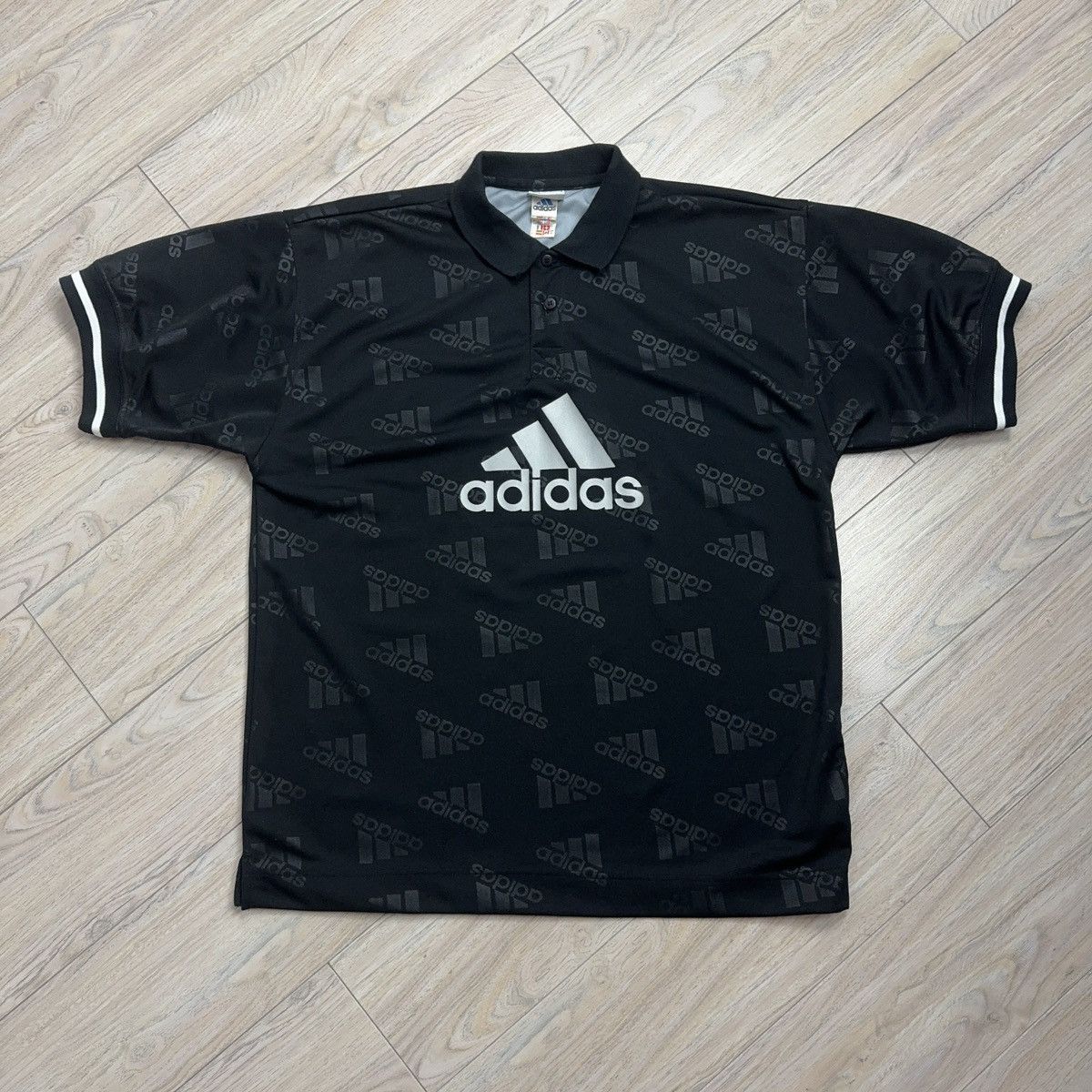 Adidas Vintage Y2K Adidas Multi Logo Monogram Boxy Polo Shirt Size US L / EU 52-54 / 3 - 1 Thumbnail