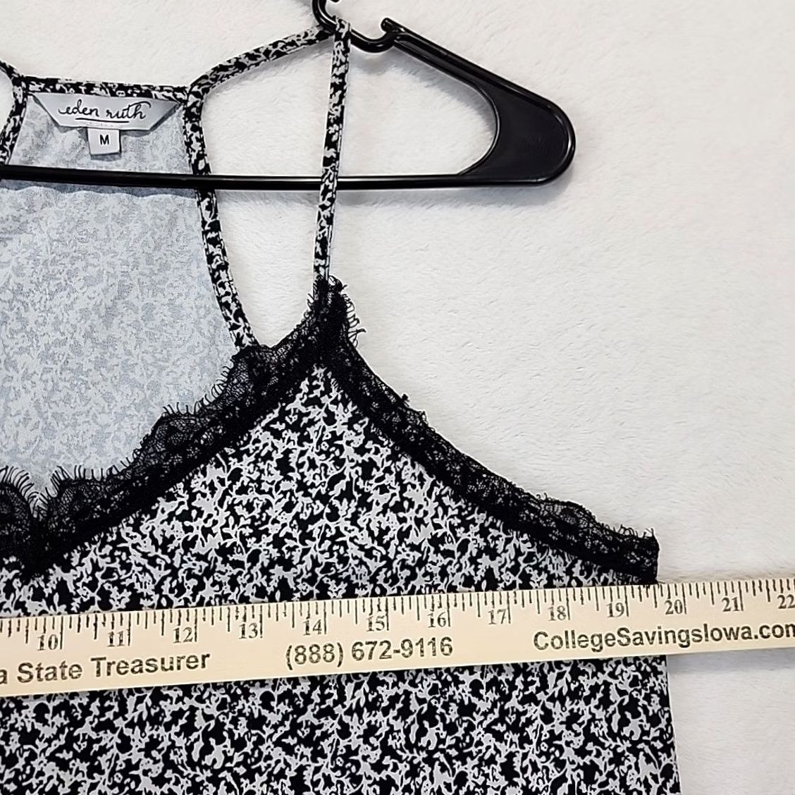 Vintage Eden Ruth Camisole Tank Top Racerback V-Neck Lace Trim Floral Black & White Womens M Lace Tank Top Size M / US 6-8 / IT 42-44 - 5 Thumbnail
