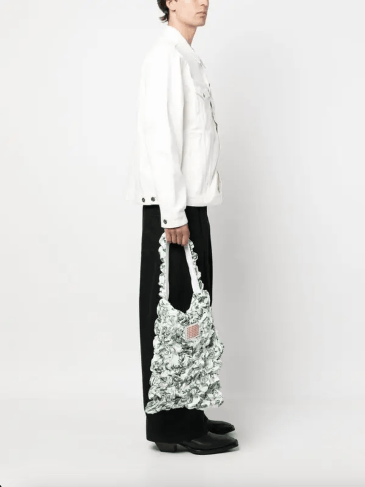 Charles Jeffrey LOVERBOY Charles Jeffrey Loverboy White & Green Shirred Tote Size ONE SIZE - 3 Thumbnail