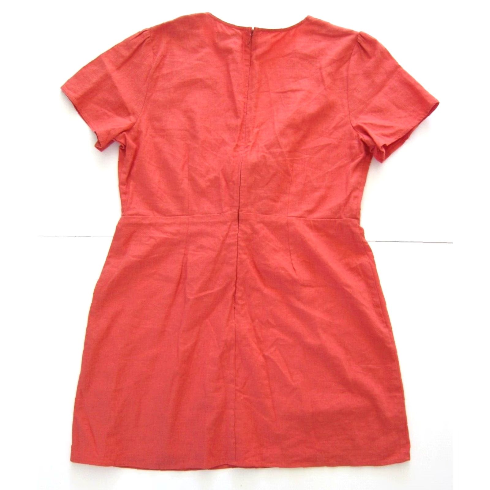 Vintage NWT Socialite Linen Orange Short Sleeve V-Neck Tie Sheath Dress 2XL Womens Size 40" / US 18 - 2 Thumbnail