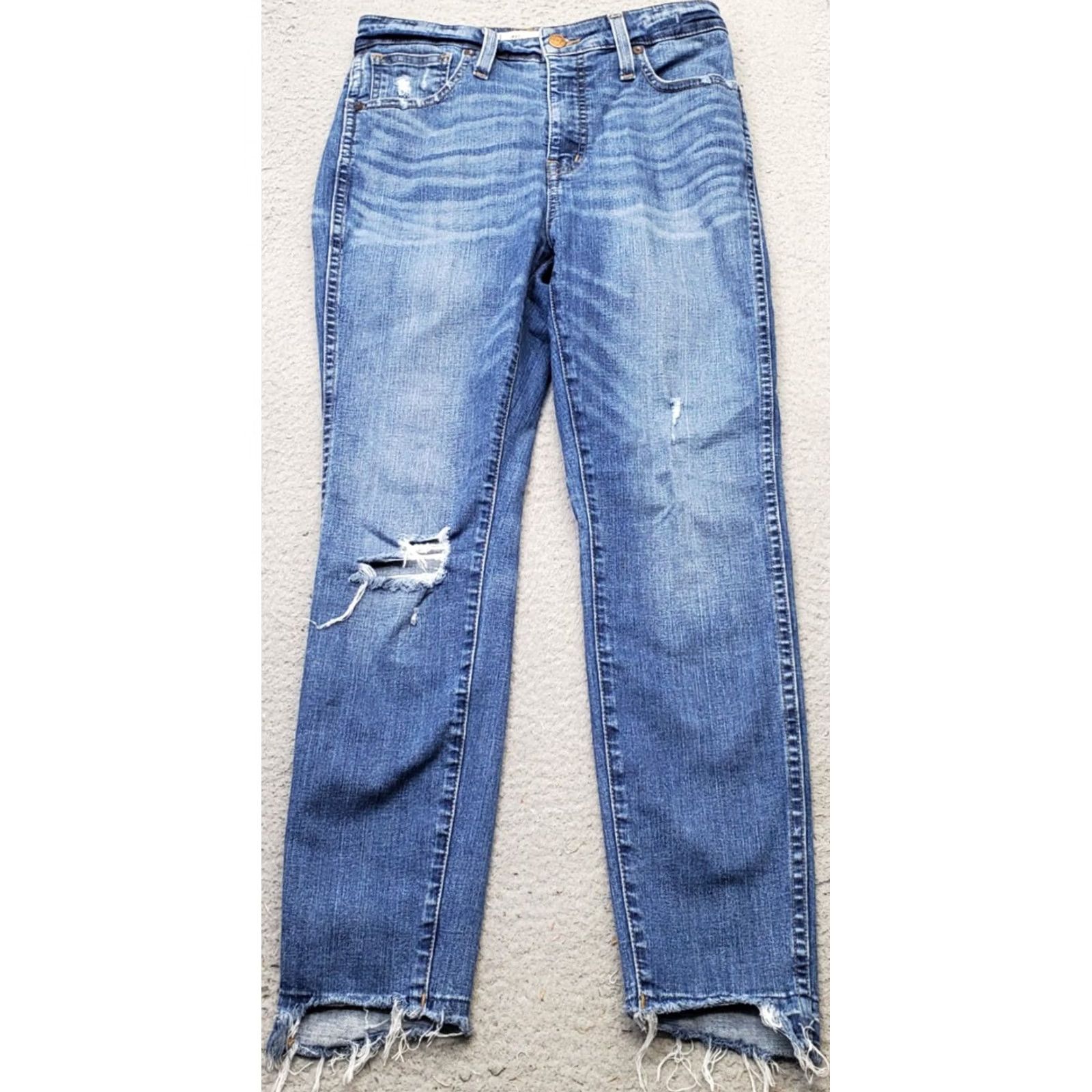 Madewell Madewell Skinny Jeans Women 27 Petite Blue Denim Stretch Boho Raw Hem Whiskered Distressed Jeans Mens Women Girls Size 27" / US 4 / IT 40 - 2 Thumbnail