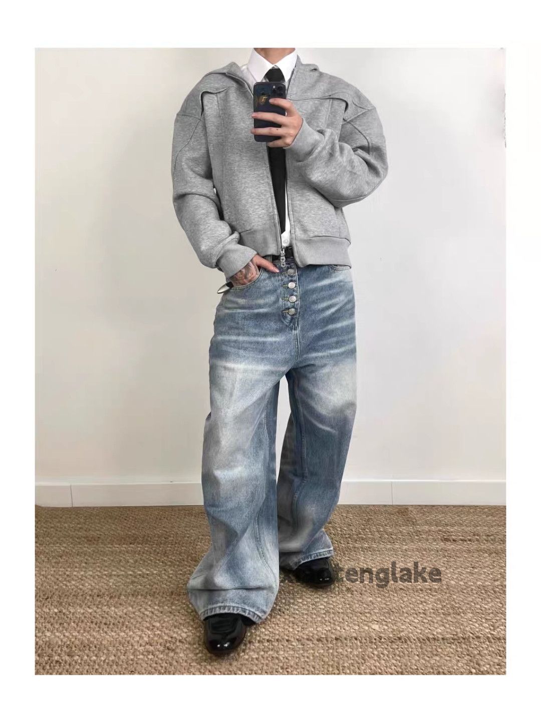 Jean Unisex washed faded loose baggy skate hiphop jeans Size US 28 / EU 44 - 2 Thumbnail