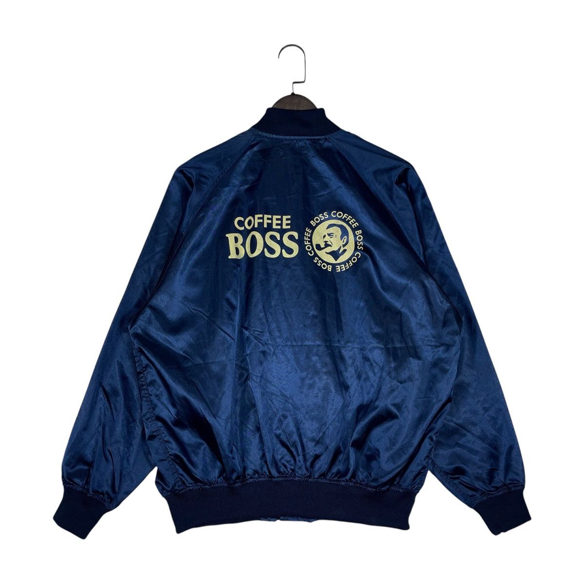 Vintage Vintage Suntory Boss Coffee Bomber Jacket Navy Blue Satin Size US XL / EU 56 / 4 - 1 Thumbnail