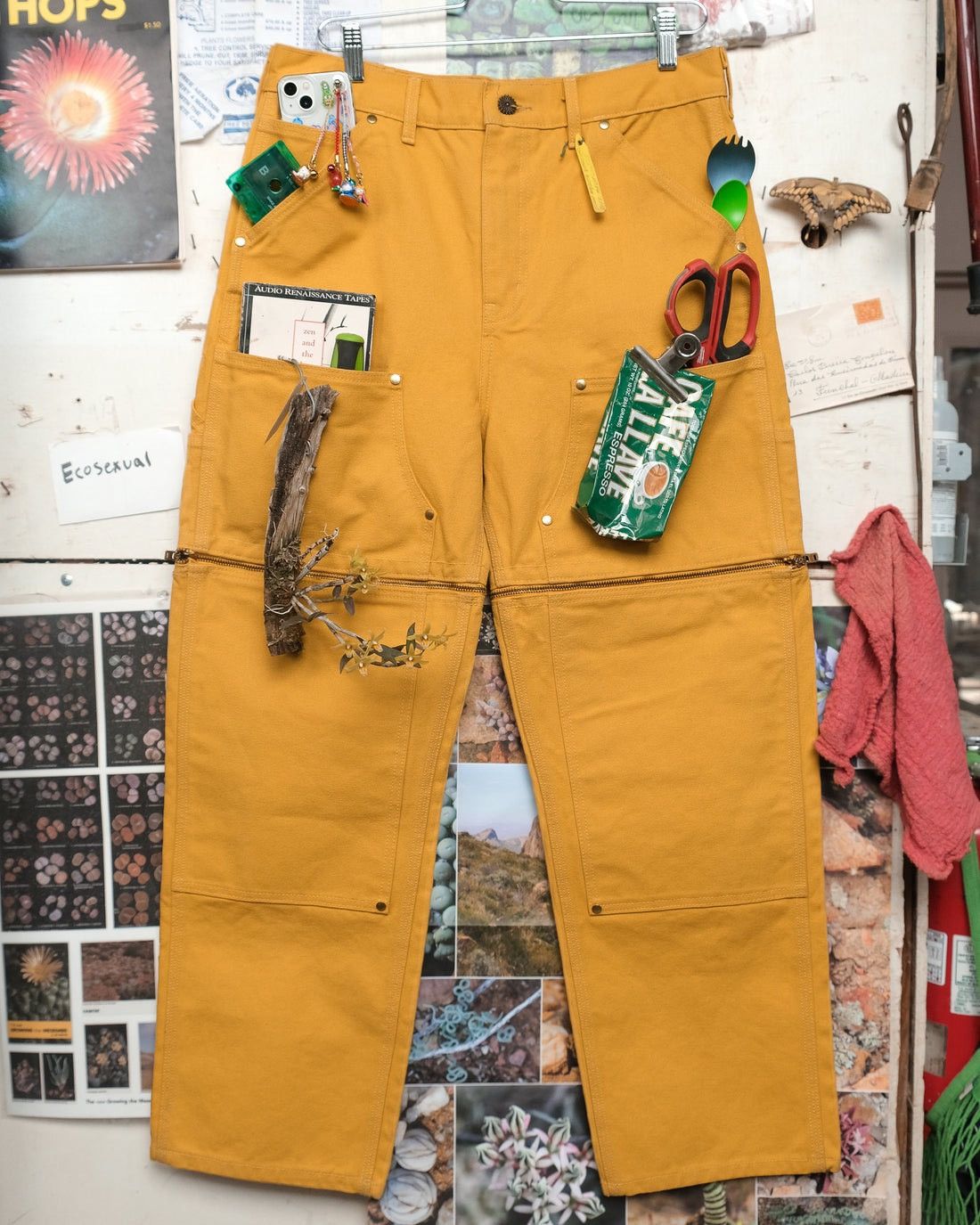 image of Cactus Clothing x Workers Cactus Store Peek A Boo Pants Denim Shorts Carpenter Pants in Yellow (Siz