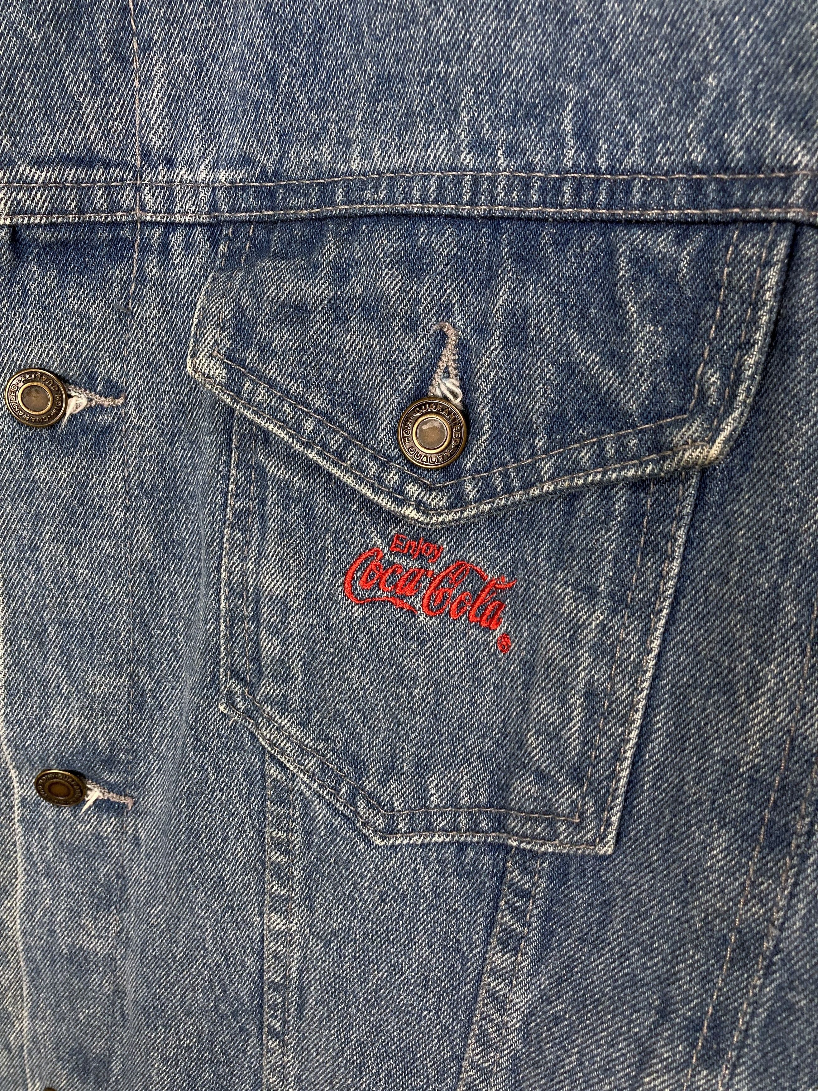 Coca Cola GRAIL Coca Cola 90s Big Leather Logo On Back Denim Jacket Size US XL / EU 56 / 4 - 11 Thumbnail
