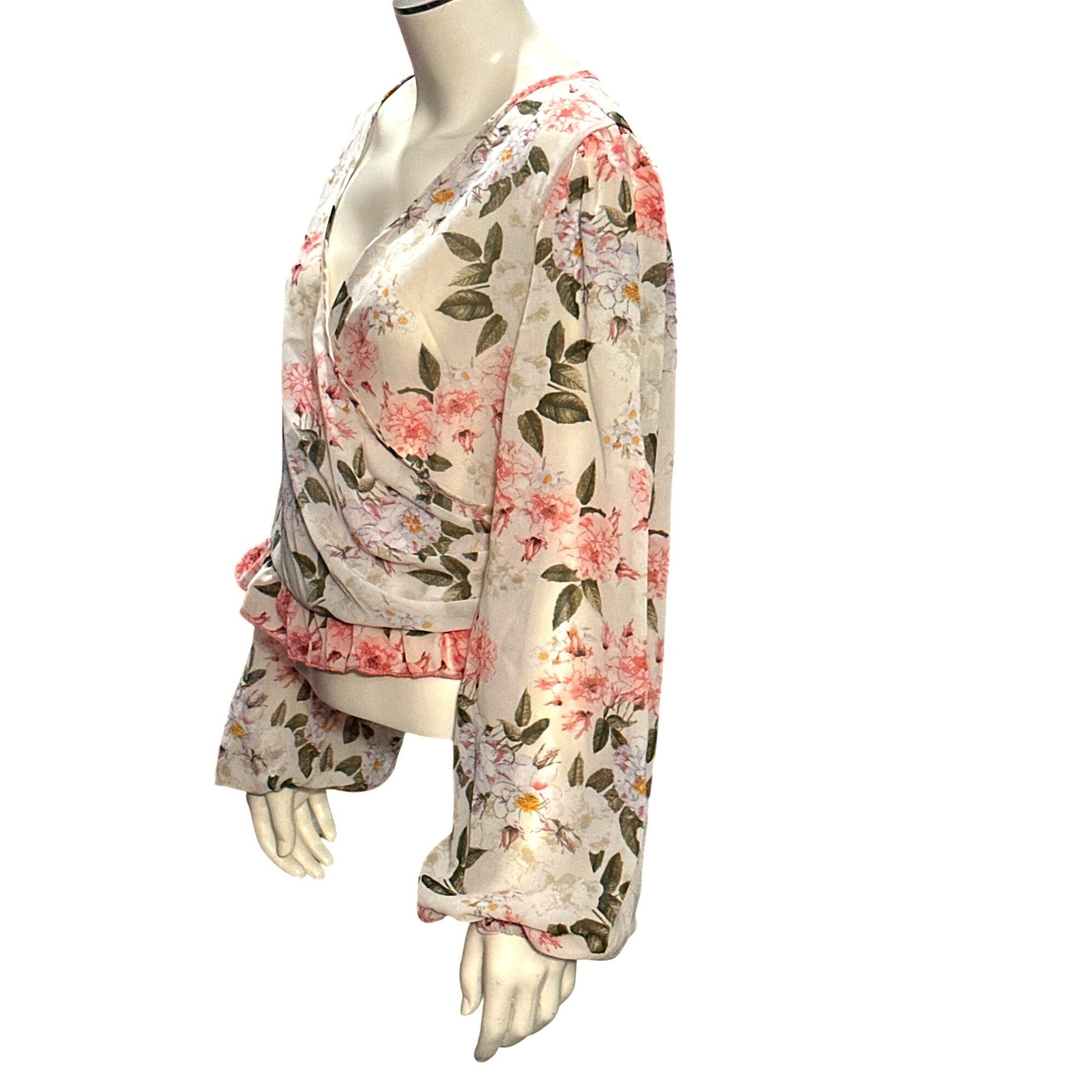 Other CCC Floral Wrap Blouse Extra Large Crop Top Long Sleeve Shee Size XL / US 12-14 / IT 48-50 - 2 Thumbnail
