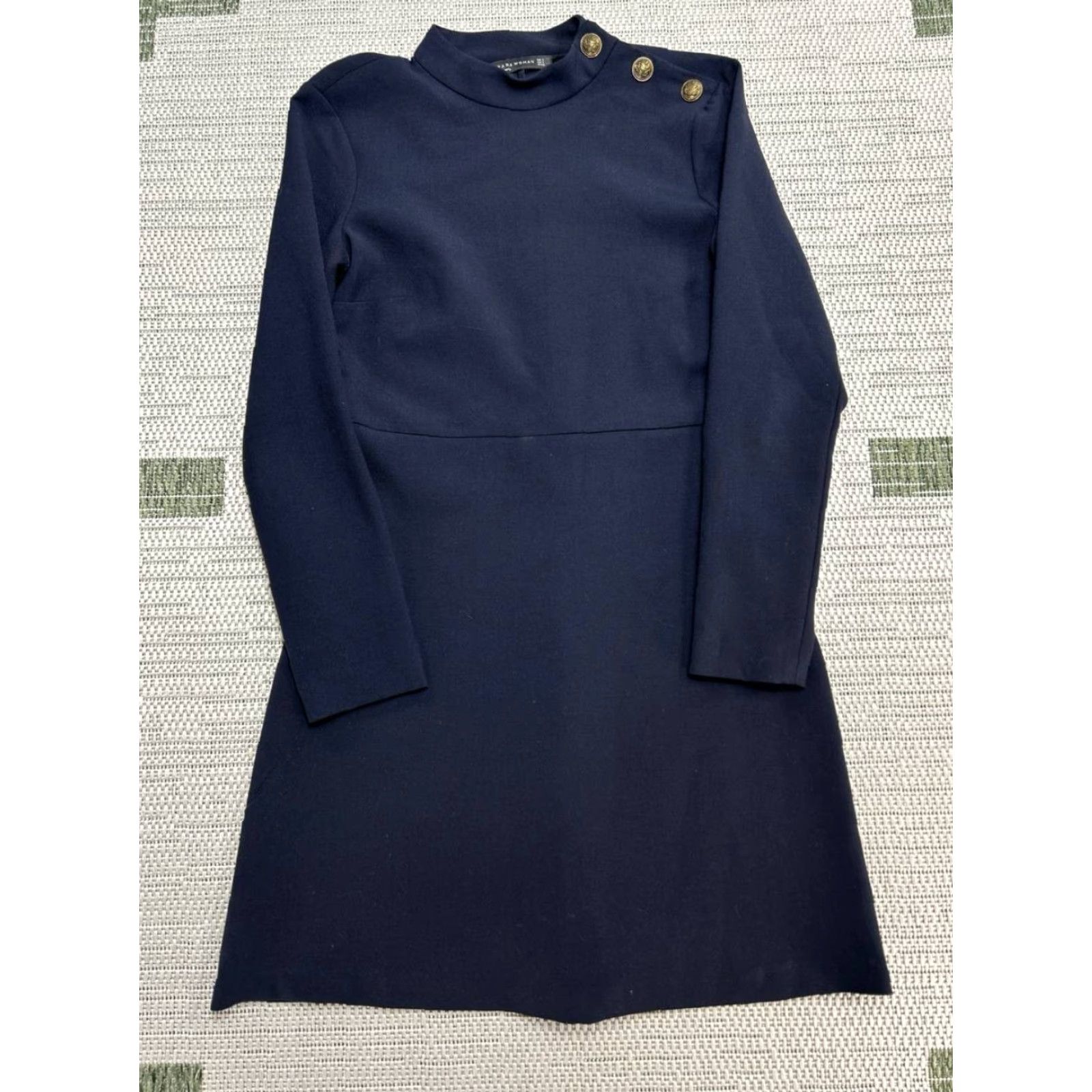 Zara Zara A-Line Dress Womens Small Blue Gold Tone Crest Buttons Mock Neck Cocktail Dress City Size S / US 4 / IT 40 - 2 Thumbnail