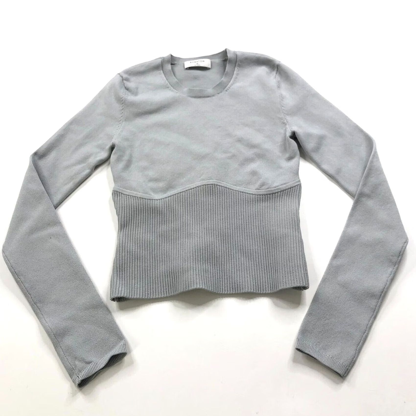 Vintage Babaton Sculpt Knit Empire Corset Pullover Top Blouse XS Light Gray MINT Women Size XS / US 0-2 / IT 36-38 - 2 Thumbnail