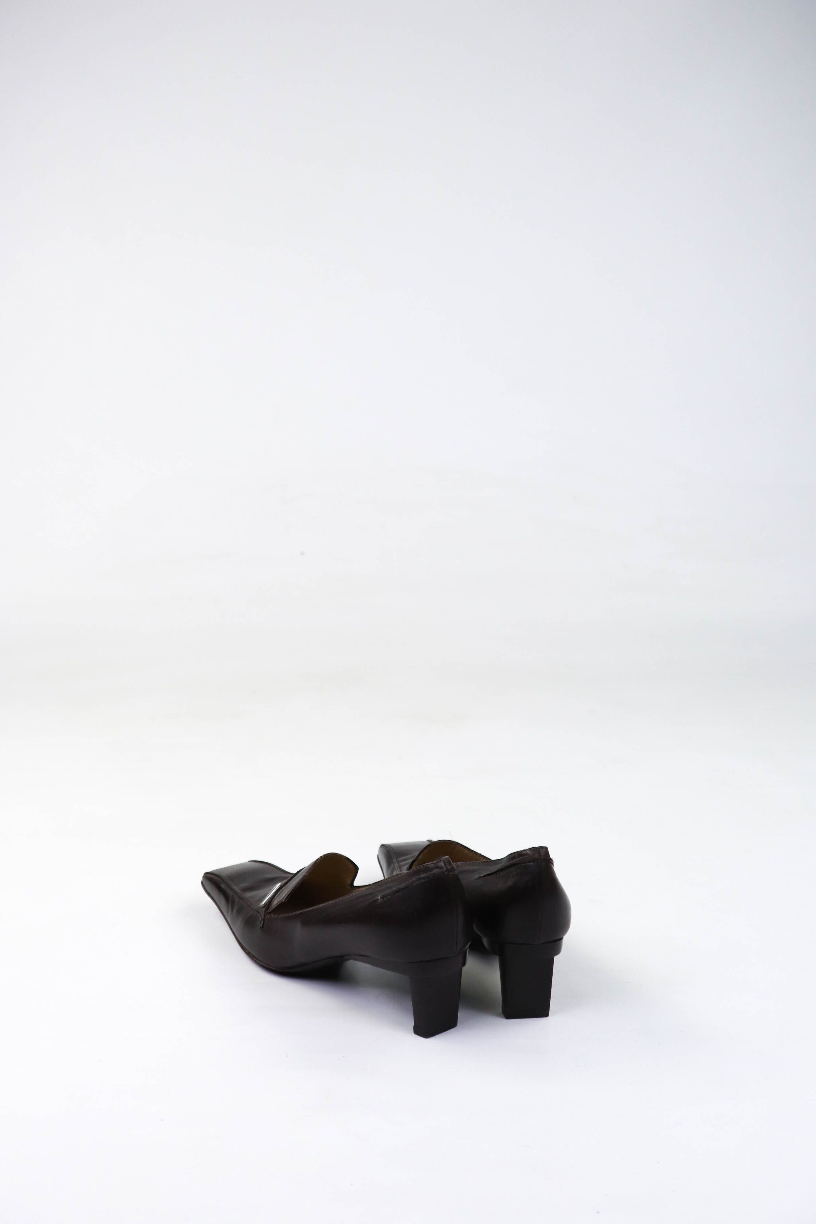 Pollini Vintage Pollini Made in Italy Brown Leather Square Toe Heels Size US 9 / IT 39 - 5 Thumbnail