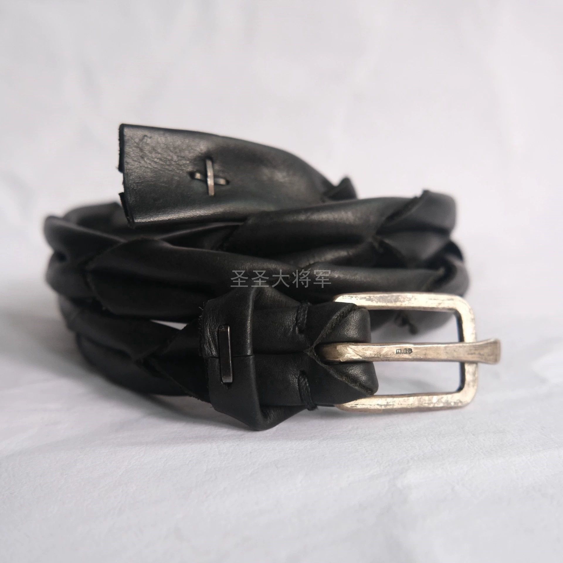Ma+ M.A+ Rare Black Woven Leather Belt S/M/L Adjustable Size ONE SIZE - 4 Thumbnail