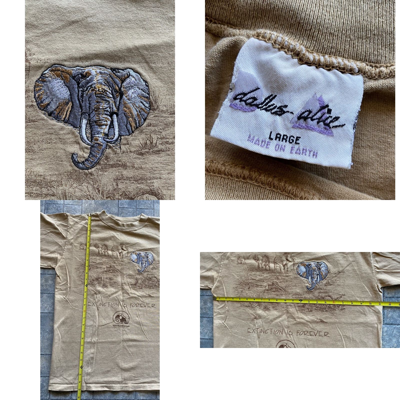 Vintage VINTAGE Dallas Alice T-Shirt Mens Large Brown Elephants Extinction Animals Shirt Size US L / EU 52-54 / 3 - 8 Thumbnail