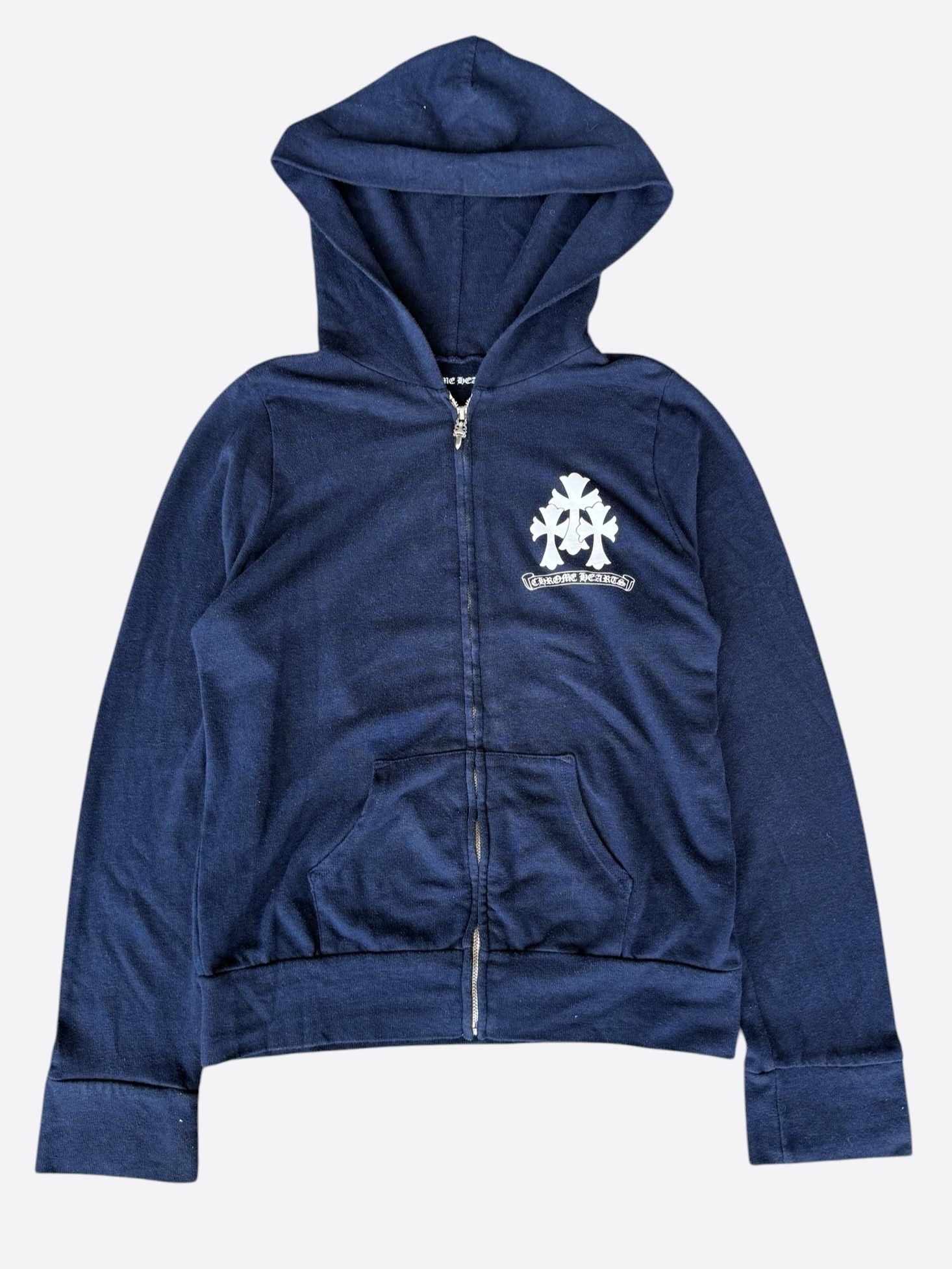 Chrome Hearts Matty Boy Navy & White Triple Cross Graphic Zip Up Hoodie Size US S / EU 44-46 / 1 - 1 Thumbnail