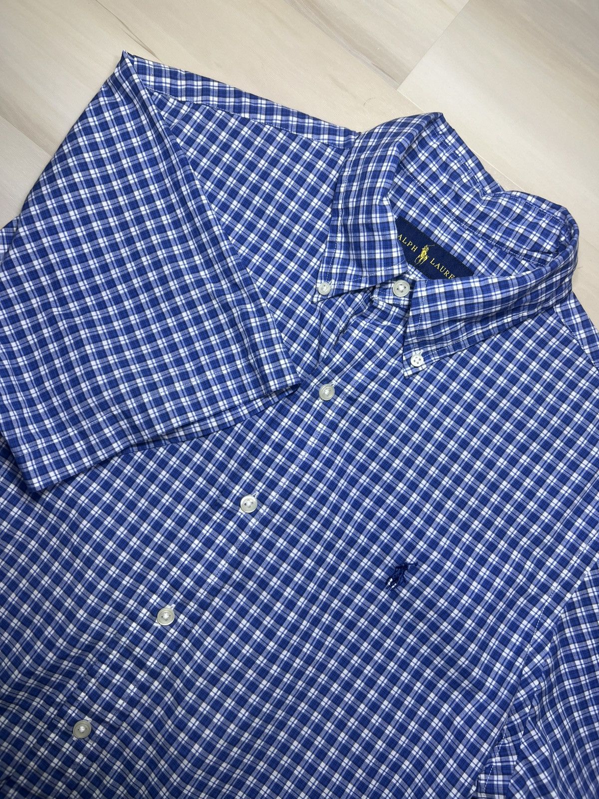 Polo Ralph Lauren Polo Ralph Lauren Short Sleeve Sz M Blue And White Checked Size US M / EU 48-50 / 2 - 1 Thumbnail