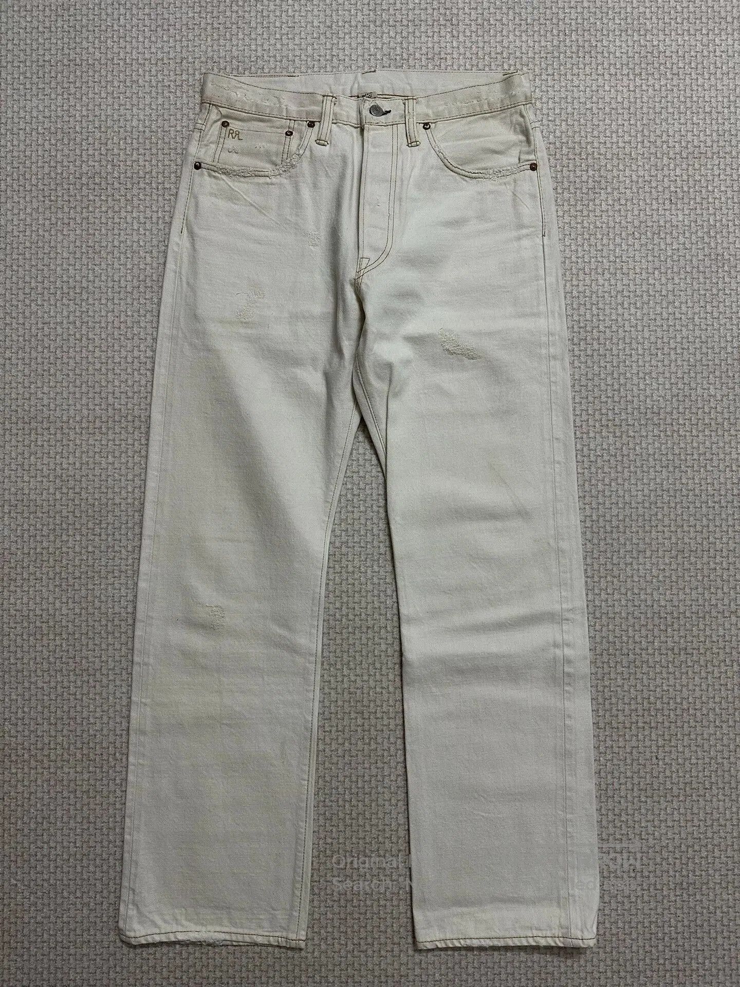 RRL Ralph Lauren RRL Vintage Ivory Distressed Straight Jeans. Size US 32 / EU 48 - 1 Thumbnail