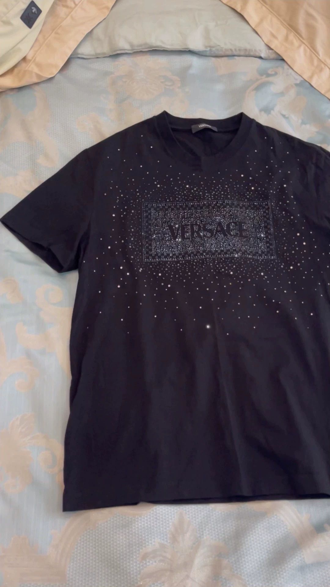 Versace Versace Rhinestone-Embellished Logo Black XL SS Tee Size US XL / EU 56 / 4 - 1 Thumbnail