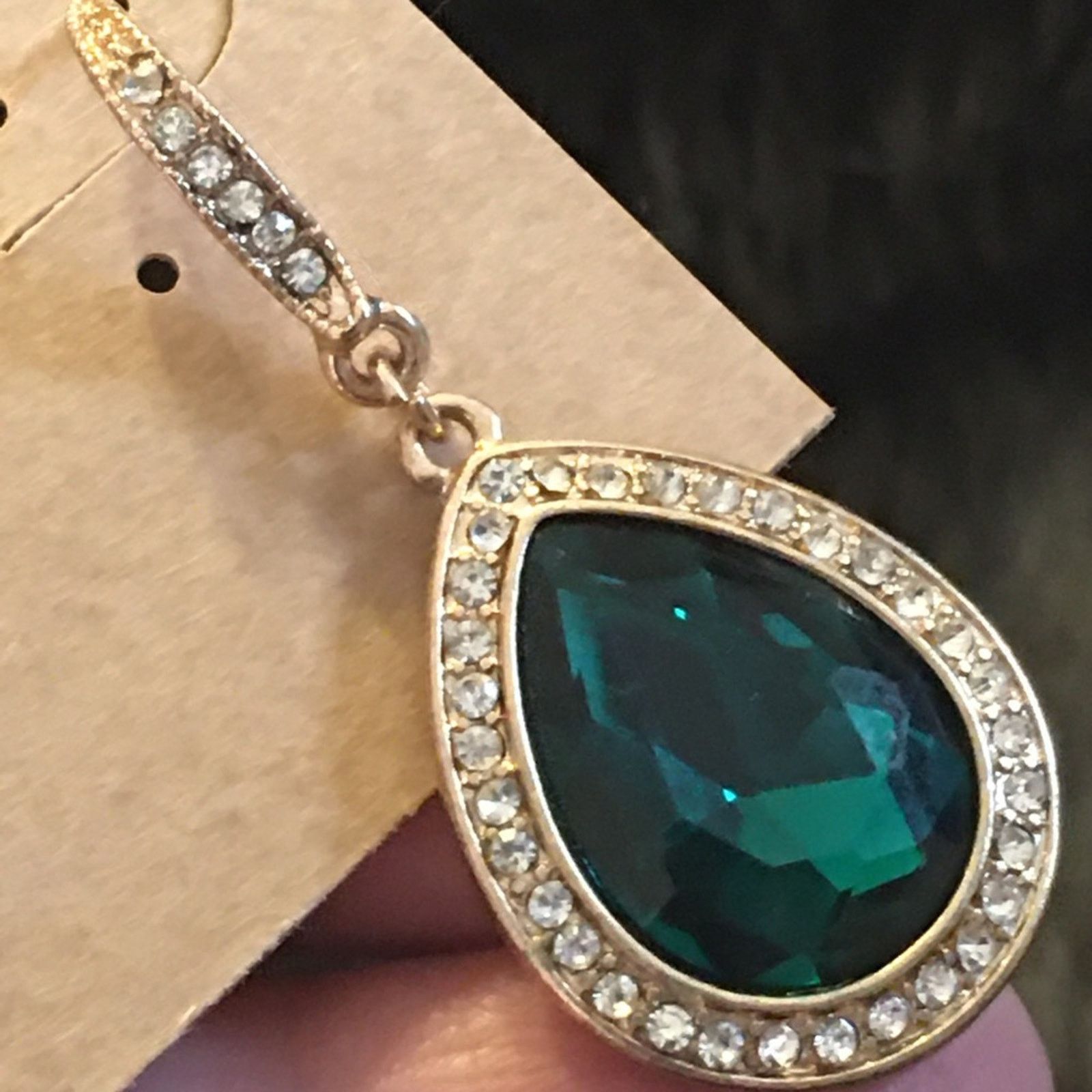 Jewelry Tear drop simulated emerald drop earrings Size ONE SIZE - 3 Thumbnail