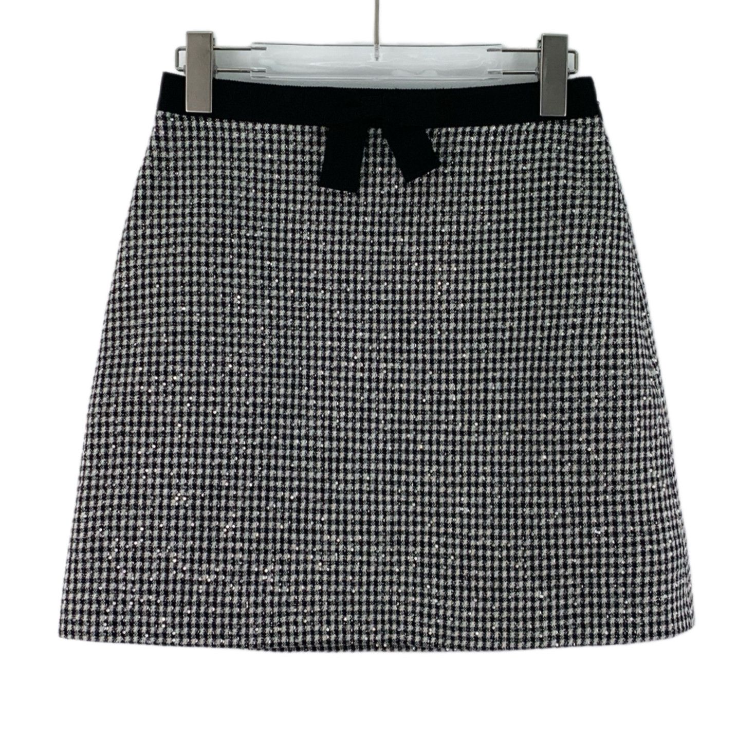 Miu Miu Miu Miu Houndstooth Sequin Bow Skirt Grey (42) Size 28" / US 6 / IT 42 - 1 Thumbnail