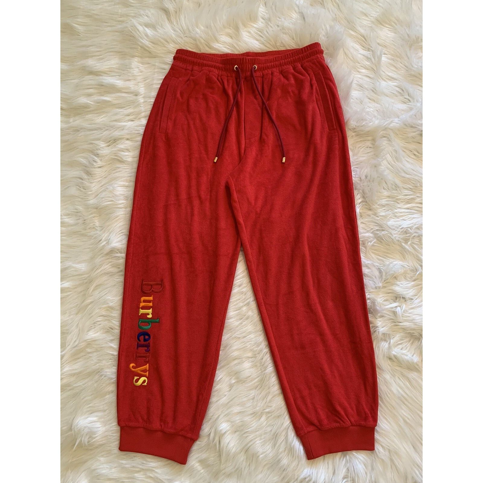 Burberry Burberry New Rainbow Logo Sweatpants Embroidered Bright Red Size US 34 / EU 50 - 1 Thumbnail