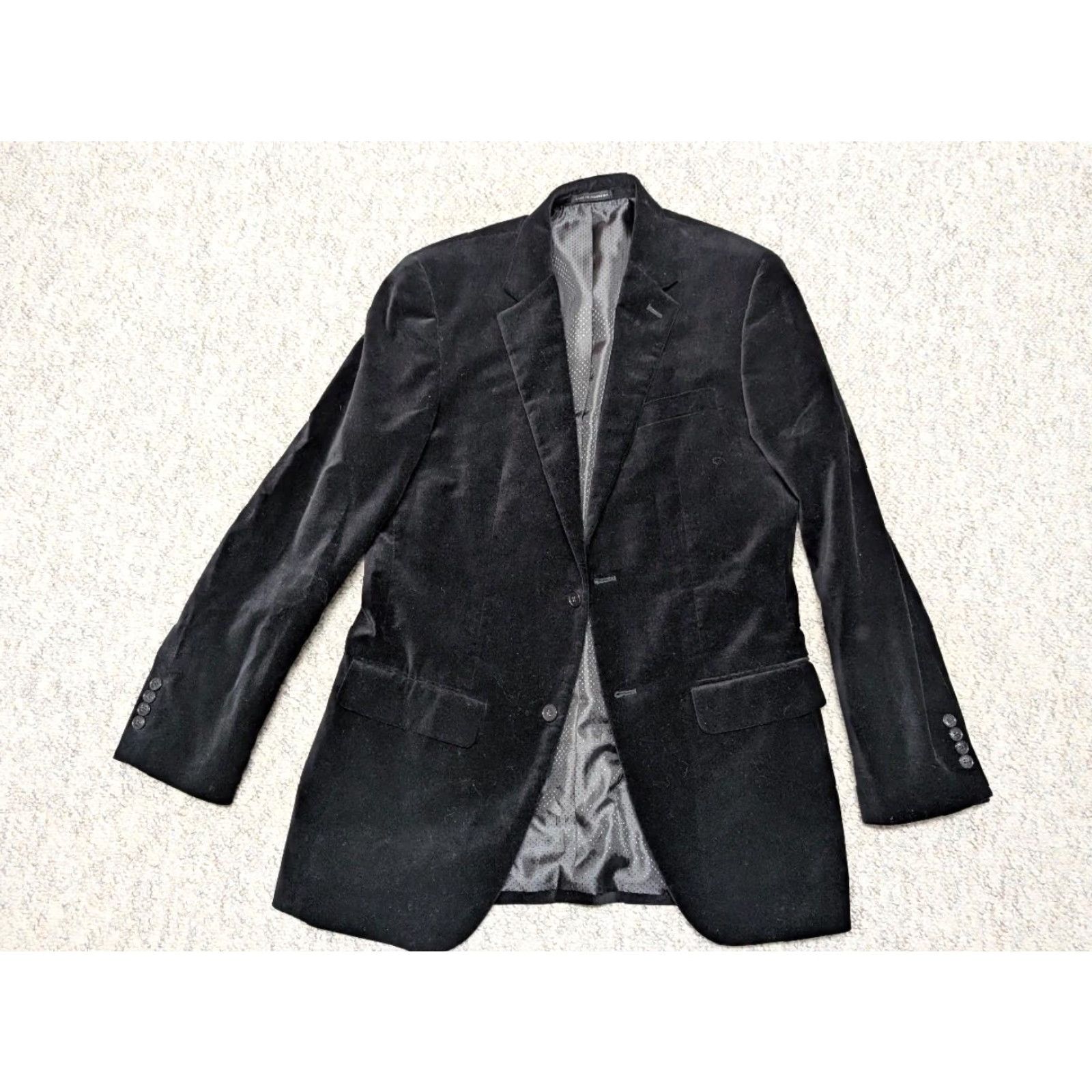 Alfani Alfani blazer Blazer Men Adult 40L Black Velvet Velour Velvet Double-Vented Two-Button Notch Solid 40L Mens Size 40R - 6 Thumbnail