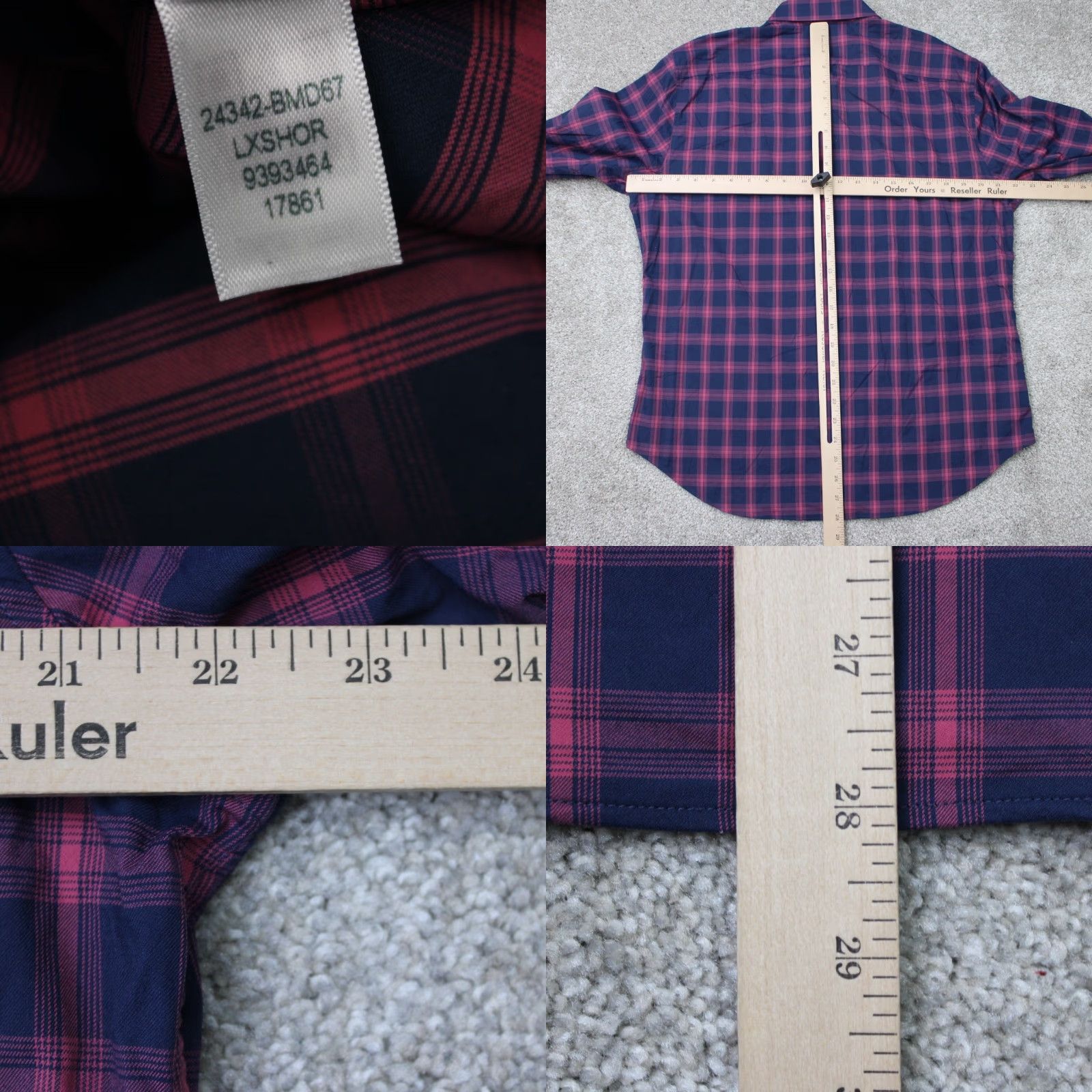 Bonobos Bonobos Slim Fit Shirt Mens Large Short Purple/Blue Classic Plaid Button-Up Long Sleeve Nylon Spandex Breathable 93% Nylon 7% Spandex Size US L / EU 52-54 / 3 - 8 Thumbnail