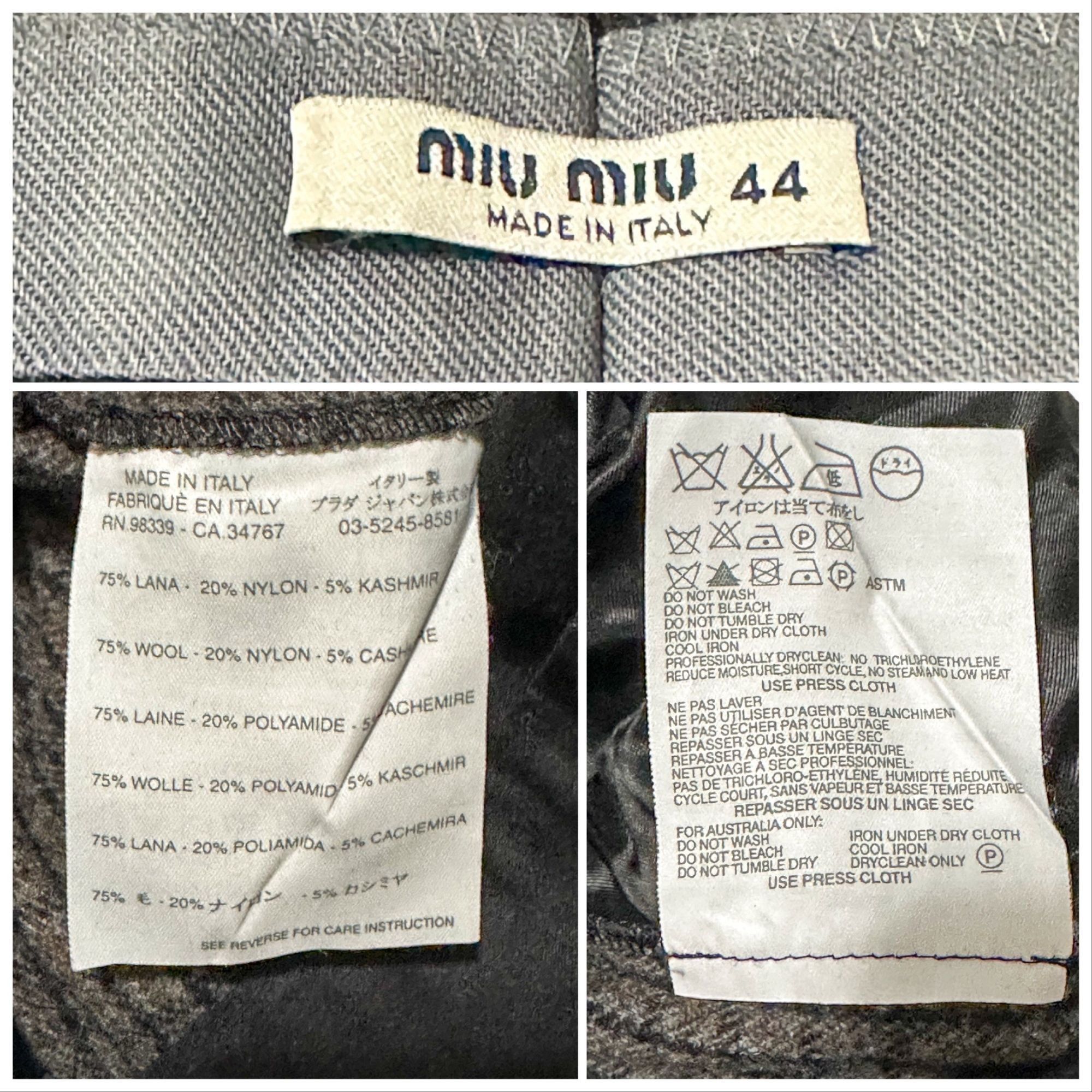 Miu Miu Miu Miu Wool Cashmere Check Cropped Pants Gray Straight Leg Size 30" / US 8 / IT 44 - 3 Thumbnail