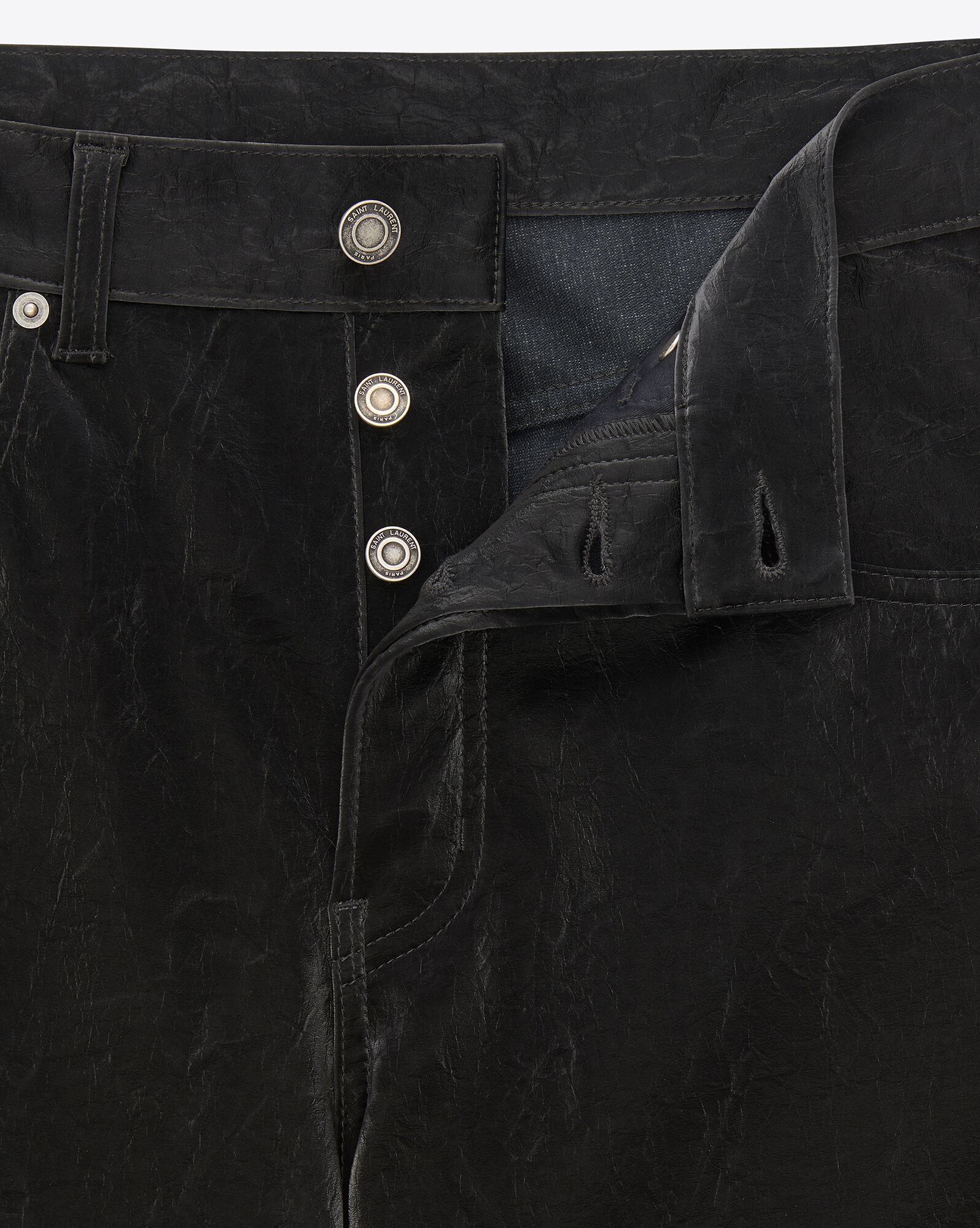 Saint Laurent Paris o1s1wg111124 Long Extreme Baggy Jeans in Crinkle in Black Size 28" / US 6 / IT 42 - 3 Thumbnail