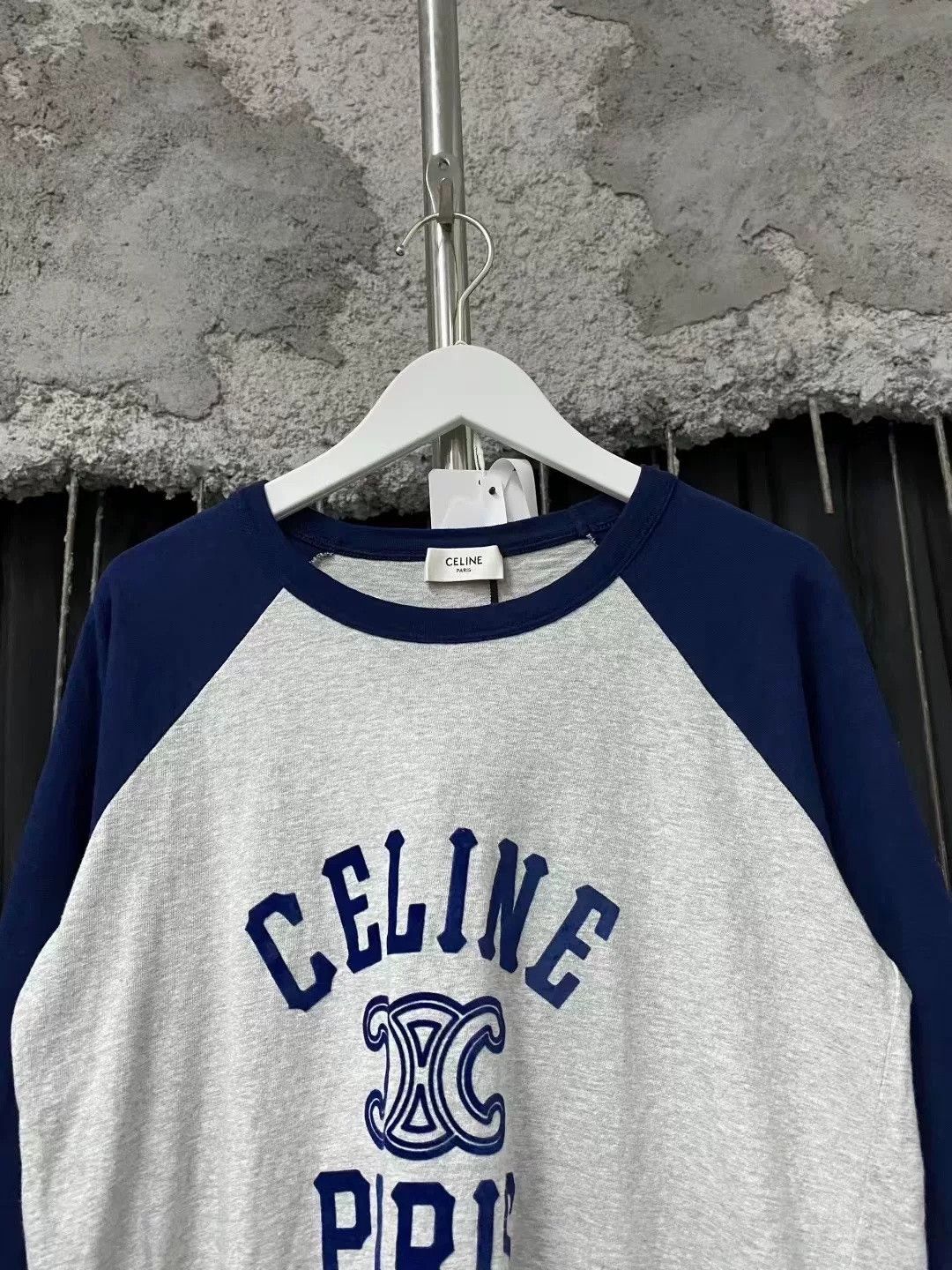 Celine Celine Blue Gray Triomphe Logo Raglan Long Sleeve Size US 26 / EU 42 - 3 Thumbnail